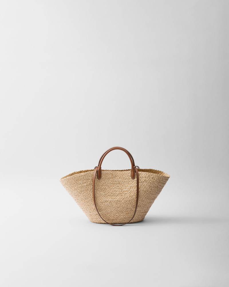 Large woven fabric and leather tote bag 3