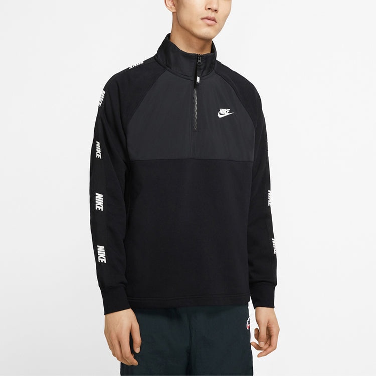 Nike Sportswear Hybrid Fleece Lined Large Logo Zipper Cardigan Splicing Pullover Black CJ4419-010 - 3