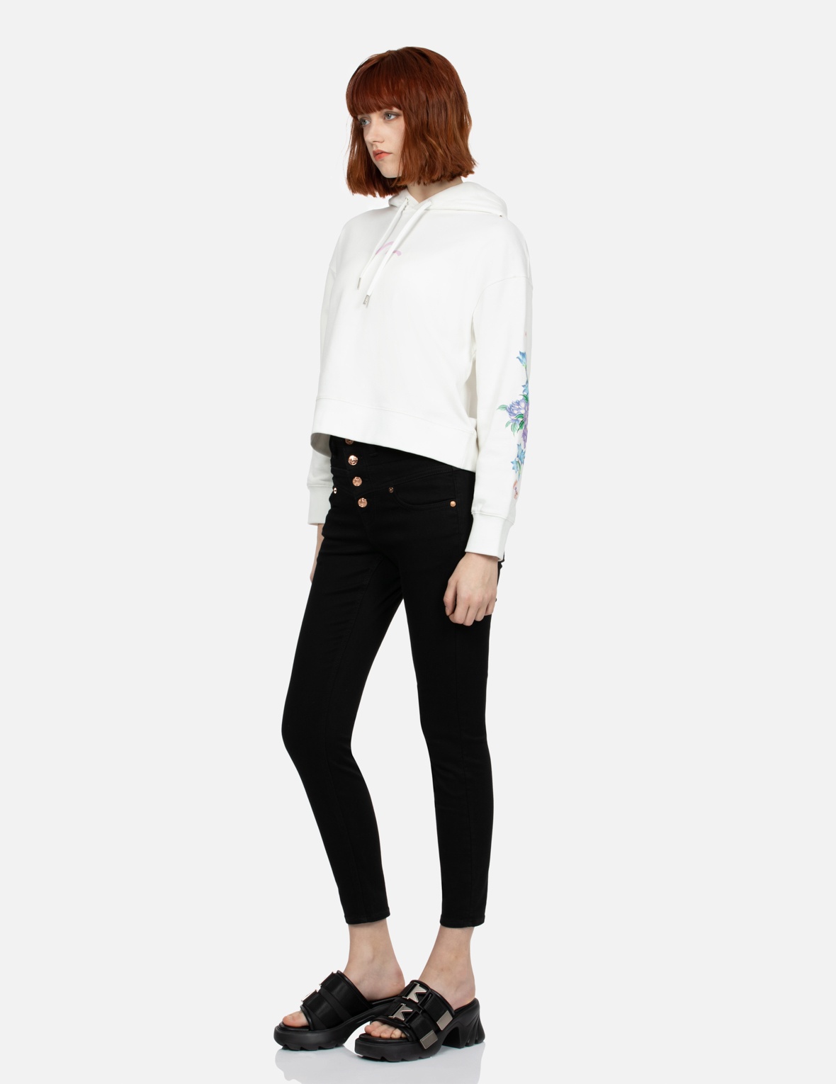 3D SEAGULL PRINT AND FLORAL EMBROIDERY CROPPED HOODIE - 3