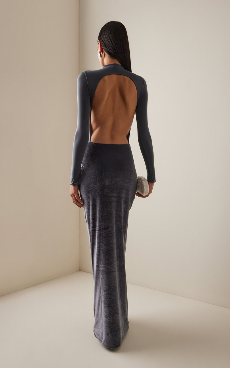 Borelli Open-Back Jersey and Velvet Maxi Dress grey 4