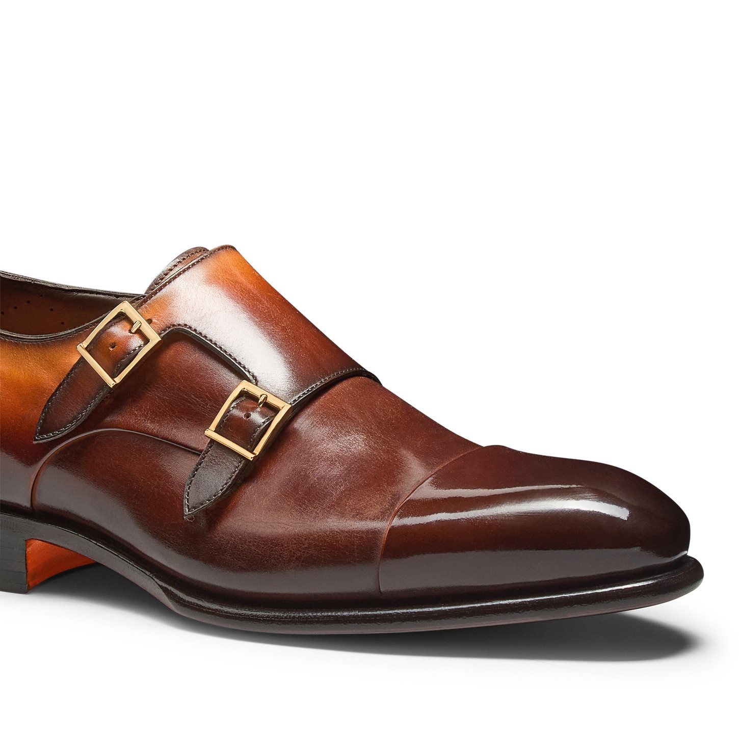 Men's orange leather double-buckle shoe - 6