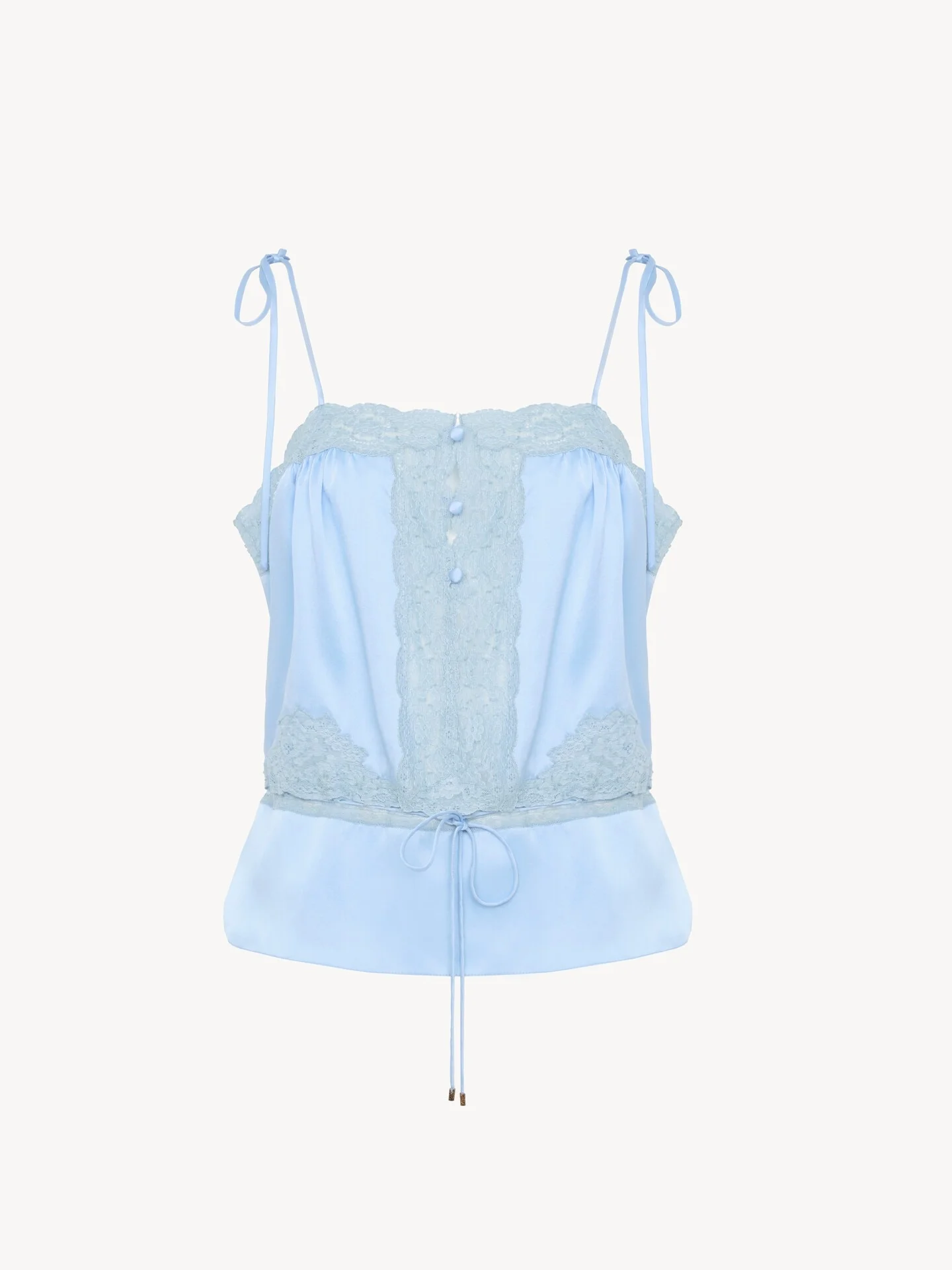DRAWSTRING CAMISOLE TOP IN WASHED SILK SATIN & LACE - 1