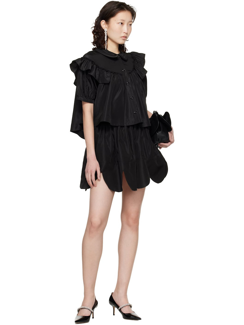 Simone Rocha Black Cropped Puff Sleeve Ruffle Frill Shirt outlook