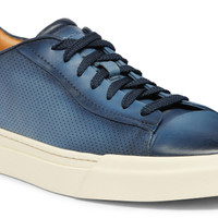 Santoni Men's polished blue leather perforated-effect