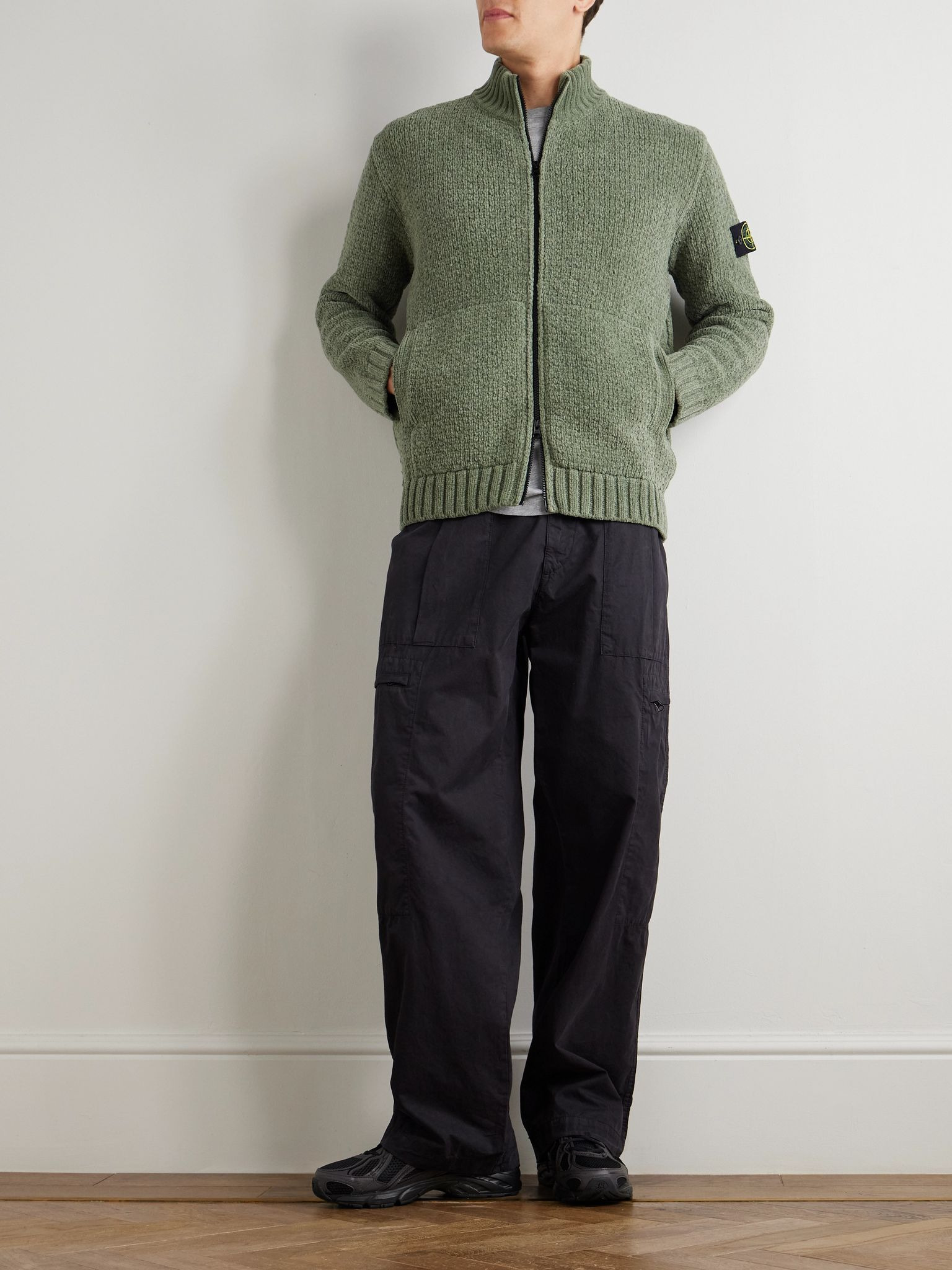 Logo-Appliquéd Cotton-Chenille Zip-Up Sweater Green - 2
