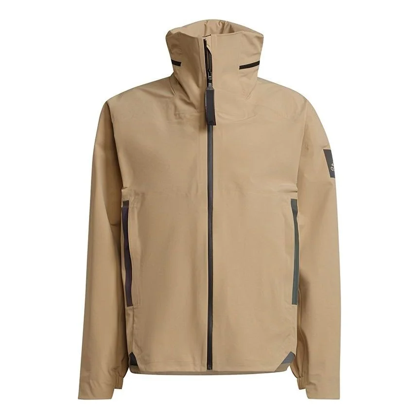 Men's adidas Myshelter Jkt Outdoor Sports Rainproof Loose Hooded Logo Khaki Jacket GT6574 - 1