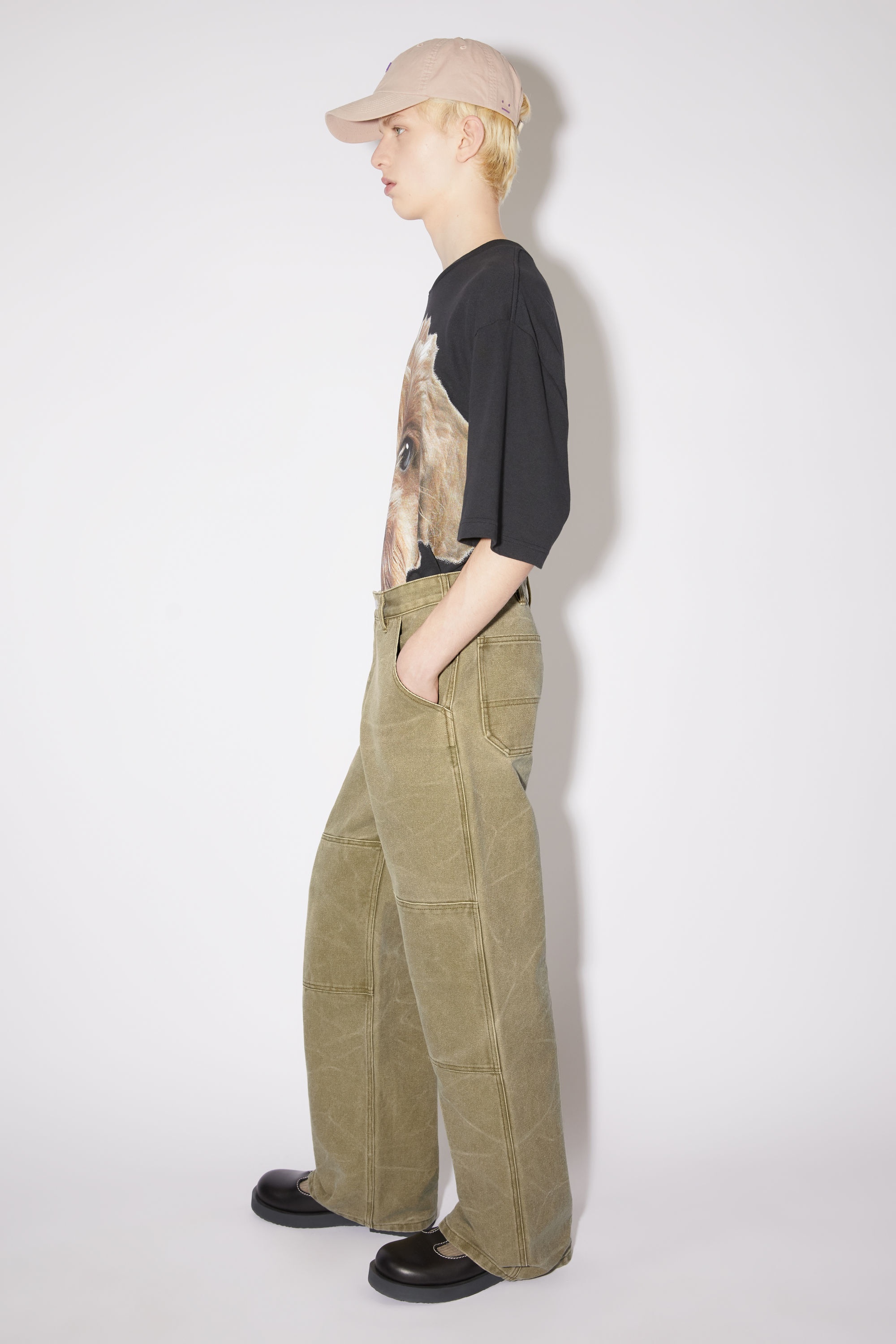 Regular fit canvas trousers - Khaki beige - 4