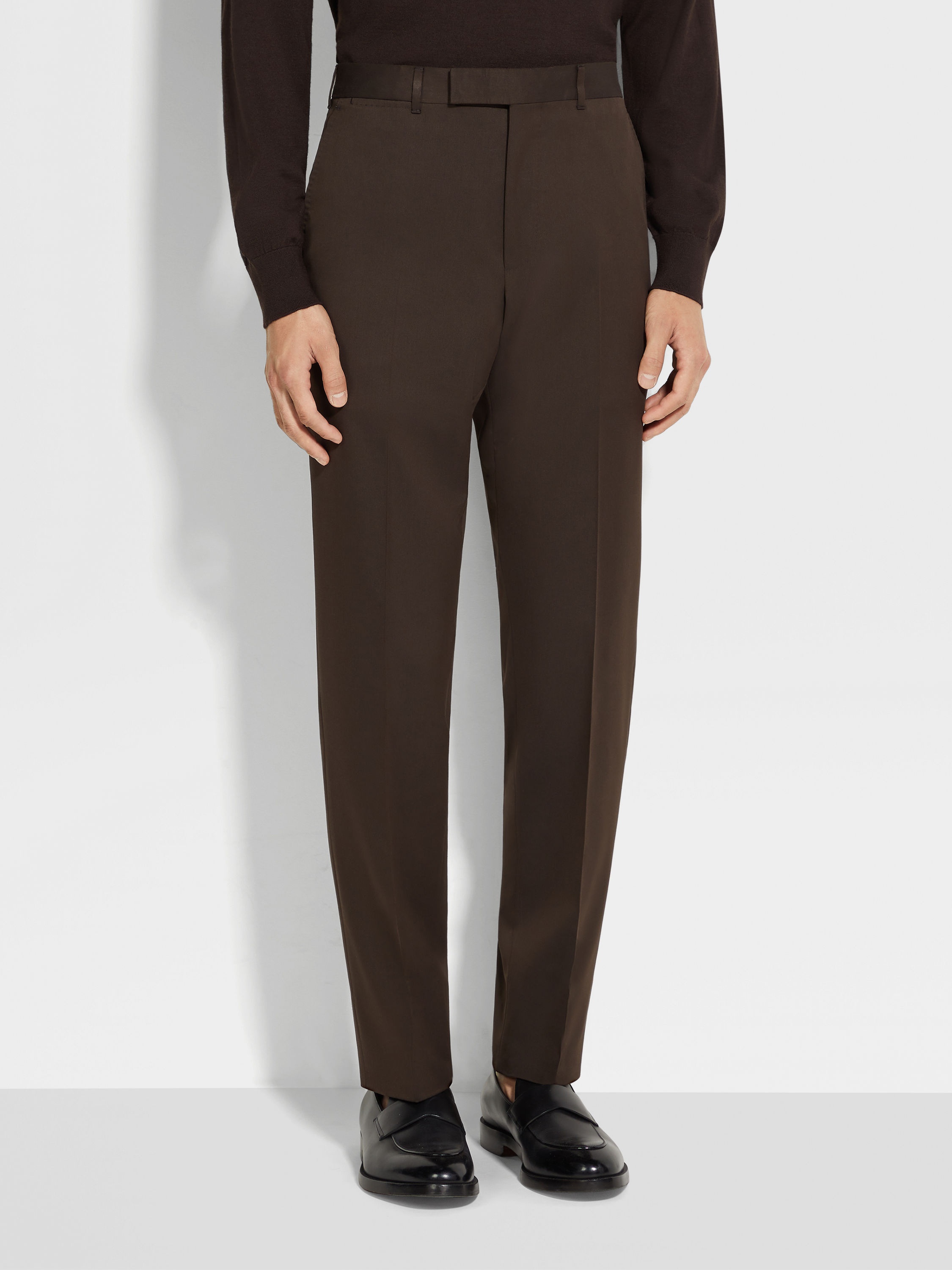DARK BROWN CENTOVENTIMILA COTTON AND WOOL PANTS - 5