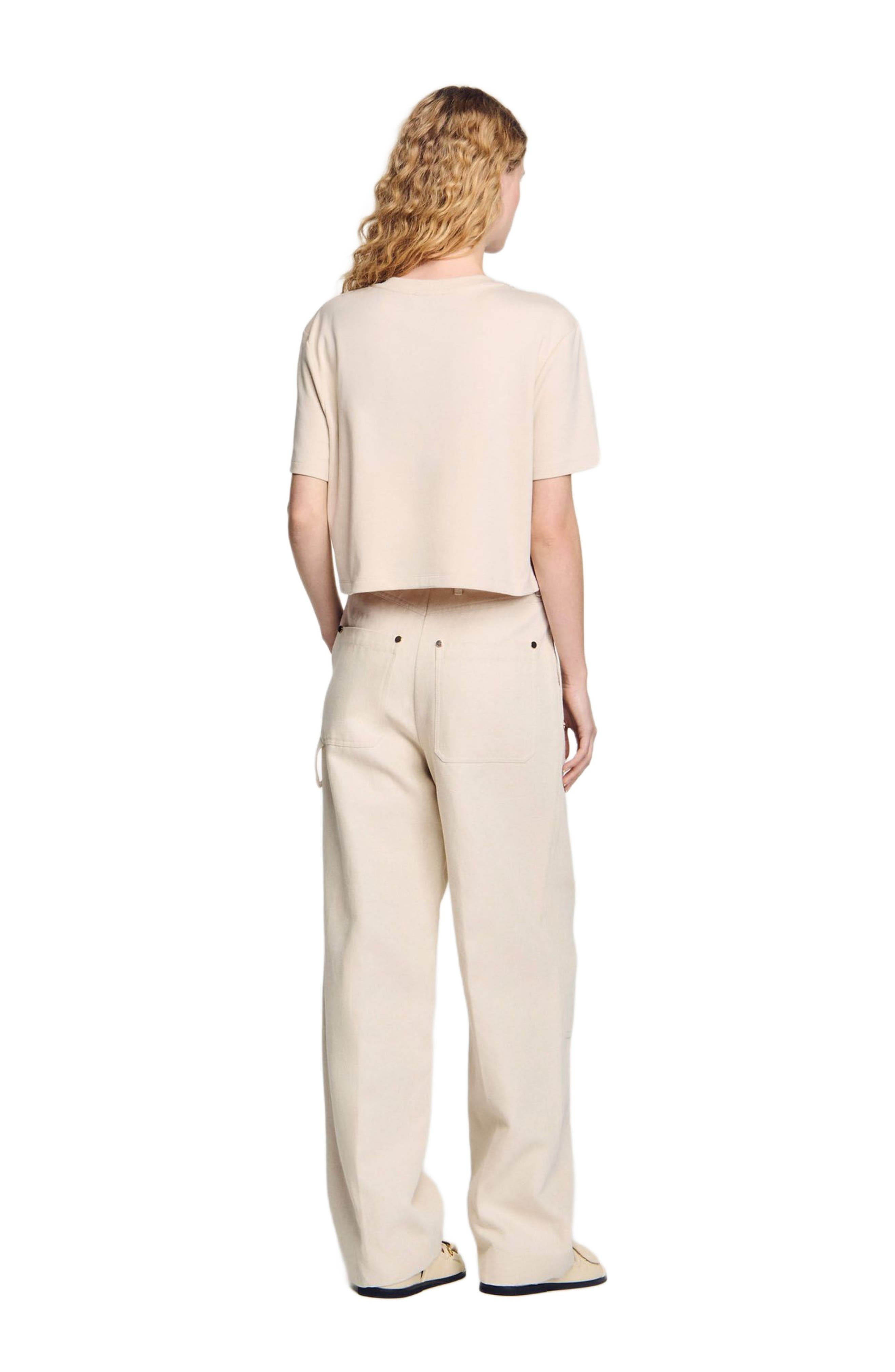 SANDRO T-shirt with rhinestone details in Beige at Nordstrom - 2