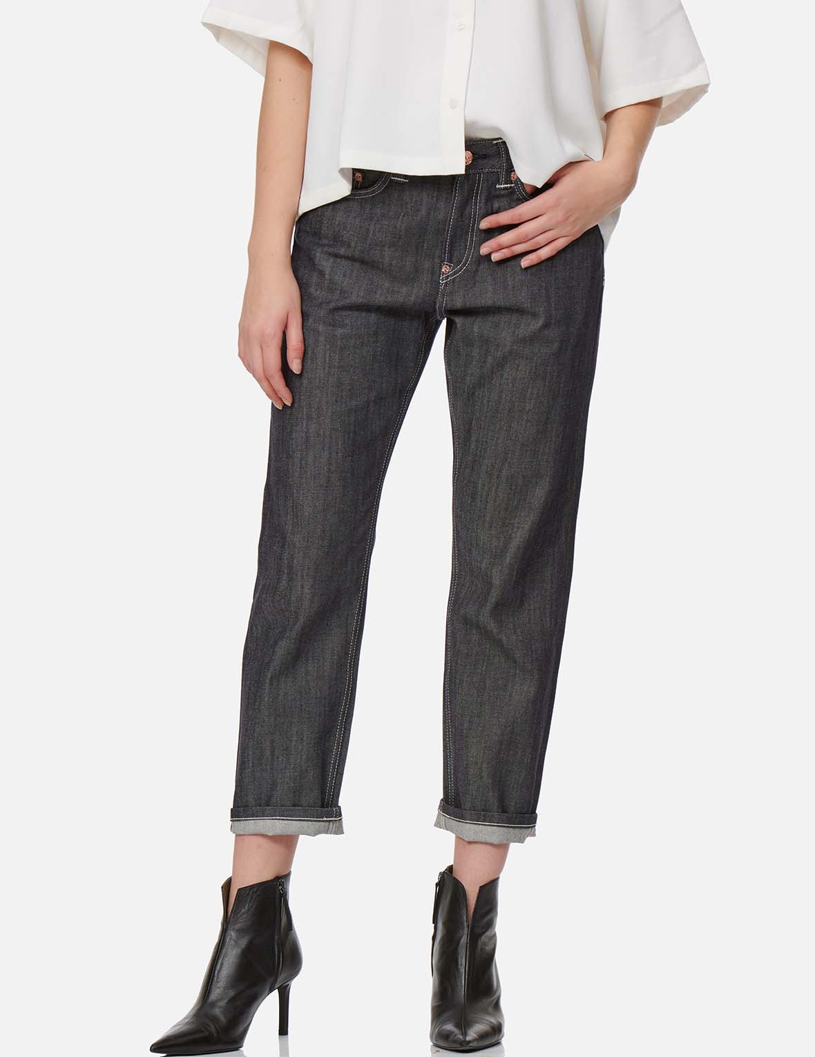 SAKURA EMBROIDERY AND BROCADE PRINT DAICOCK BOYFRIEND JEANS - 4