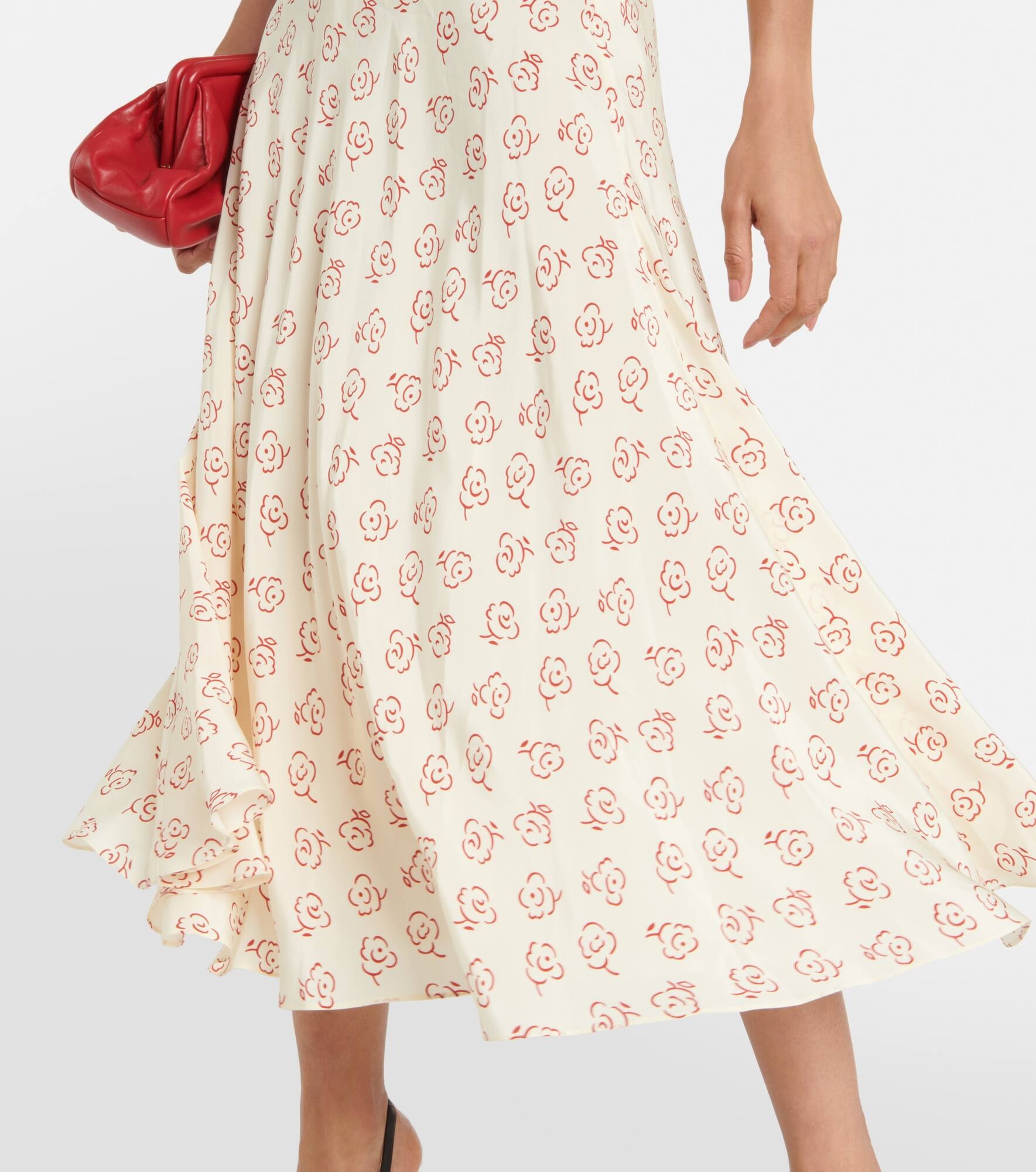 Puff-Sleeve Floral Silk Midi Dress print - 7