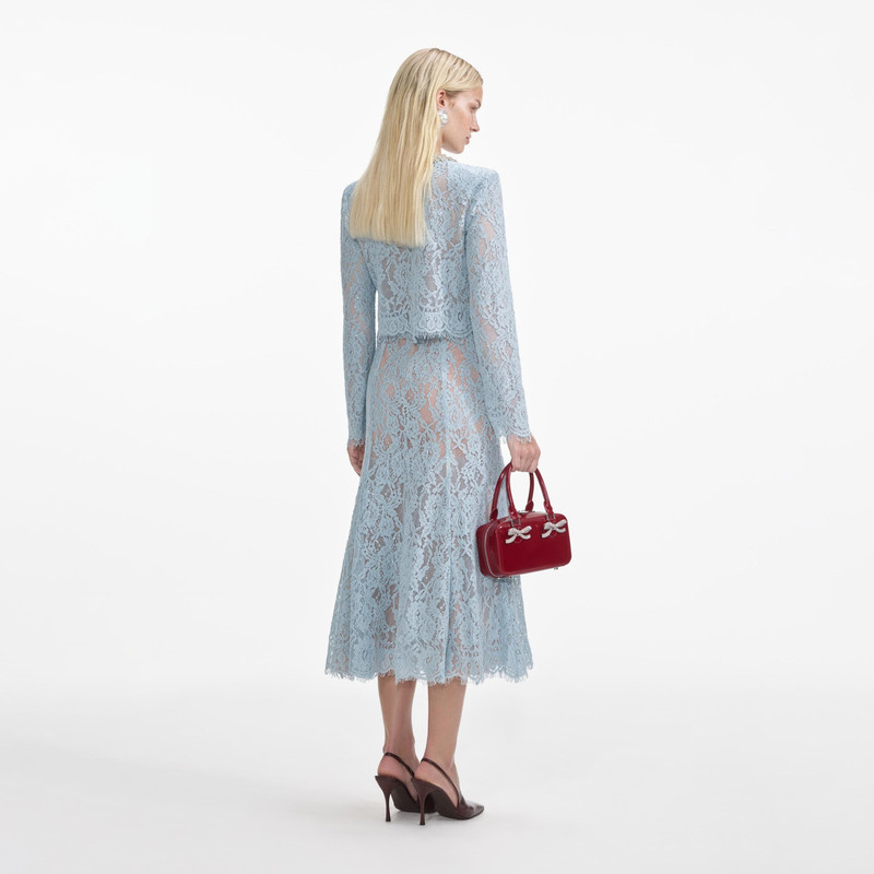 self-portrait Blue Lace Flared Midi Skirt outlook