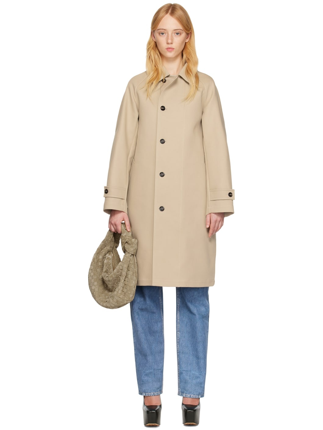 Beige Spread Collar Coat - 1