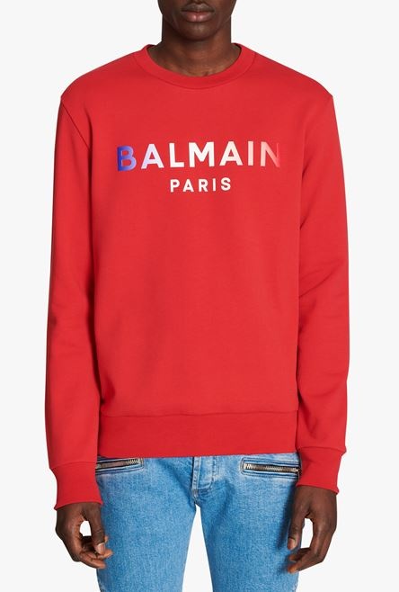 HIGH SUMMER CAPSULE - Red cotton sweatshirt with Balmain Paris tie-dye logo print - 4