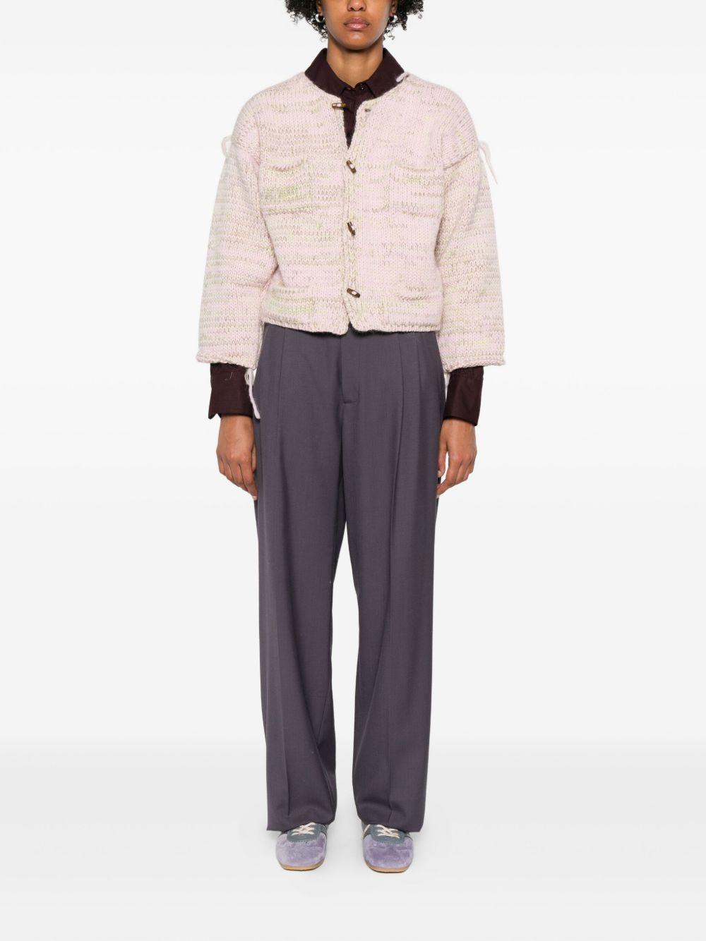 toggle-fastening textured cardigan - 3