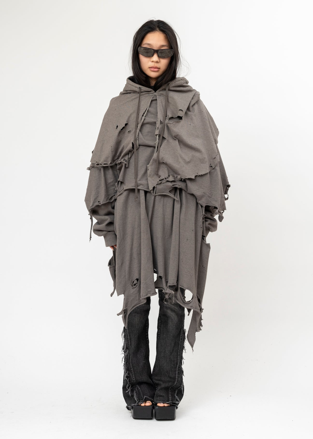 GREY DOUBLET PHANTOM FRAYED HOODIE - 6