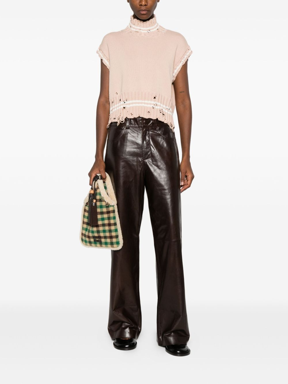 high-neck frayed knitted top - 2