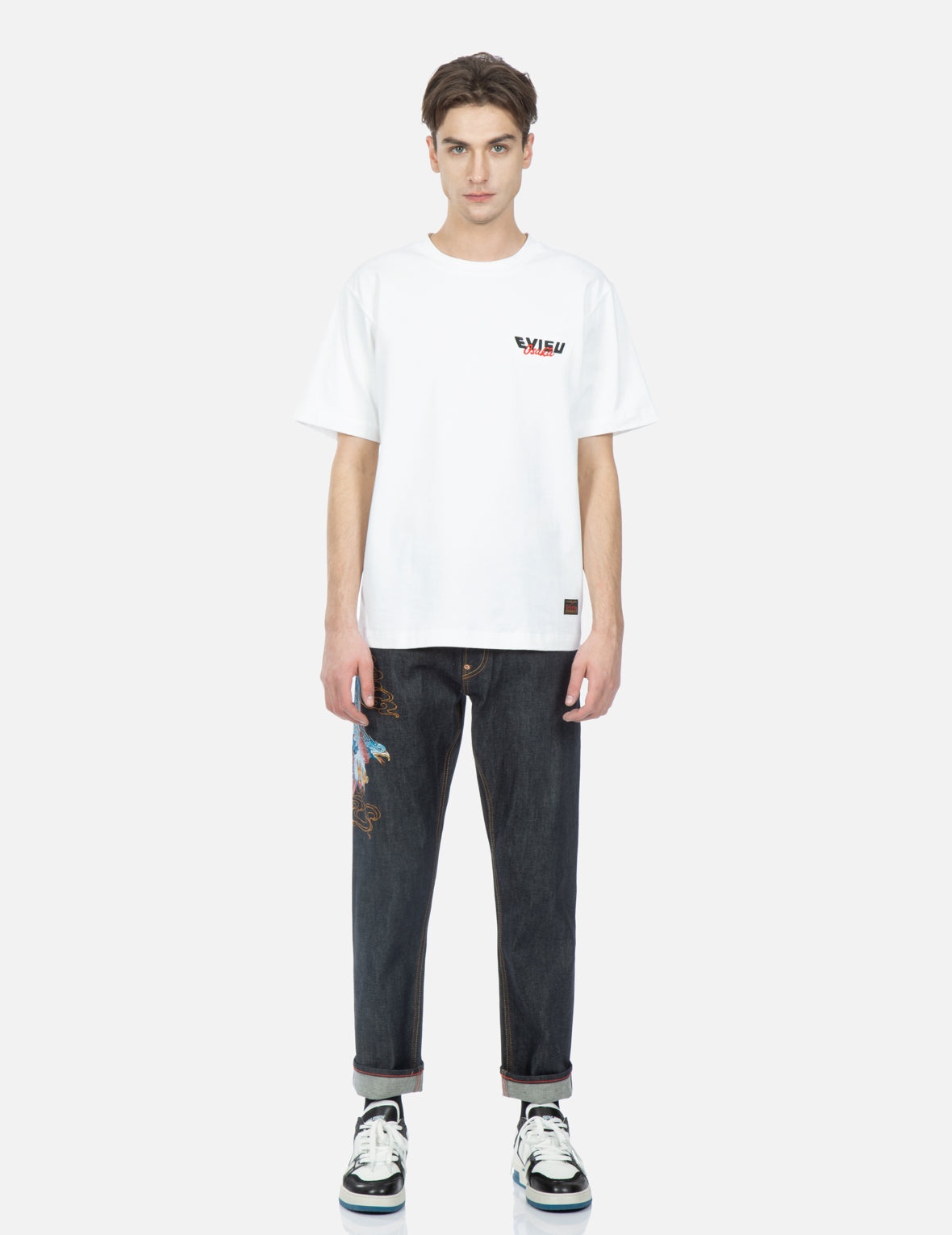 Seagull and Eagle Embroidery Cropped Carrot Fit Jeans #2017 - 6