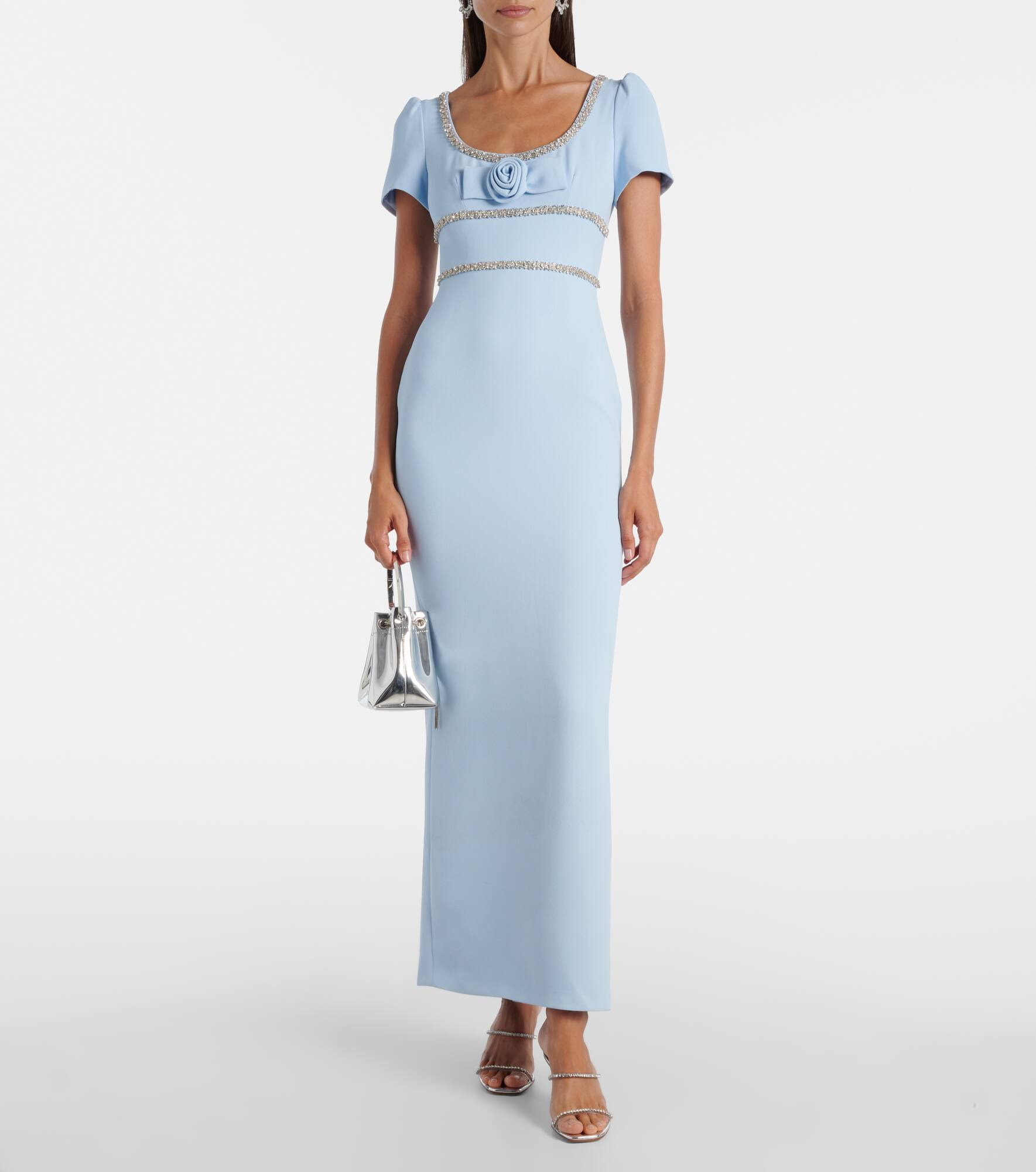 Floral-appliqué crêpe maxi dress - 2