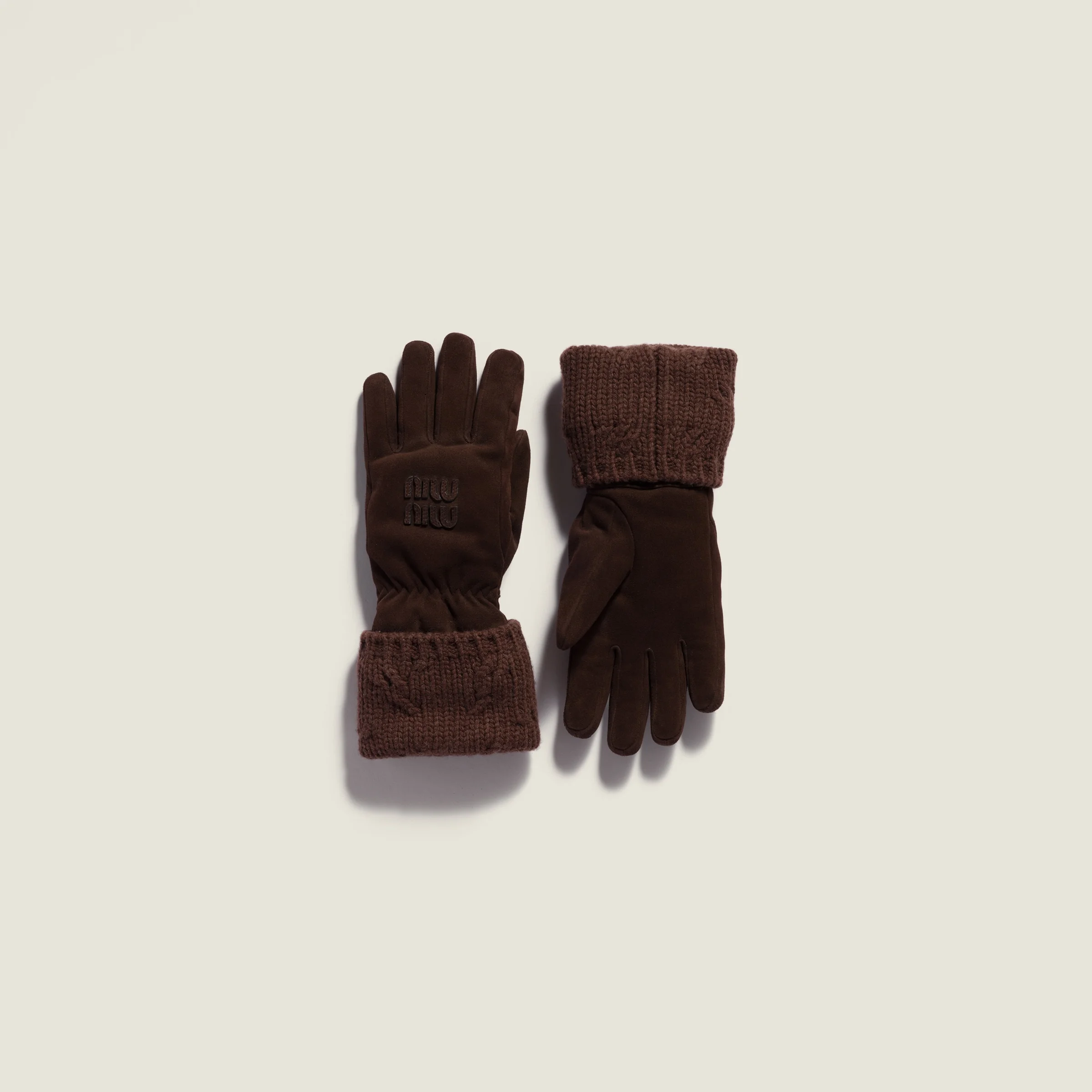 Suede and knit gloves - 1