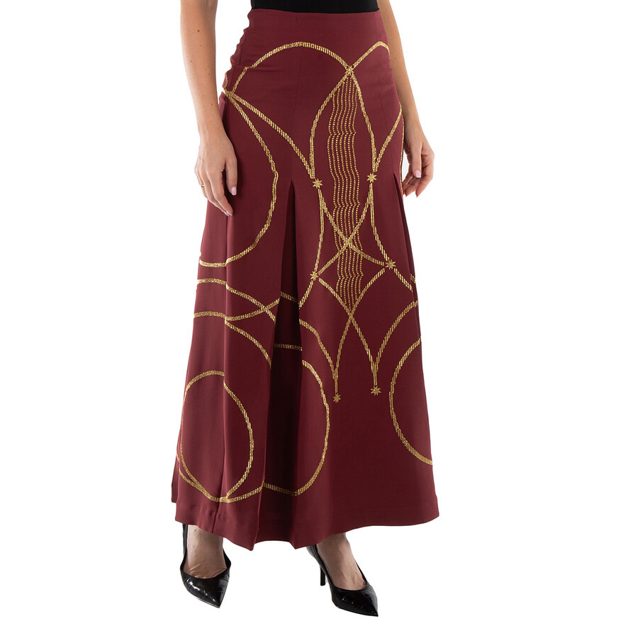 Burberry Ladies Burgundy Lucile Printed Maxi Skirt - 5