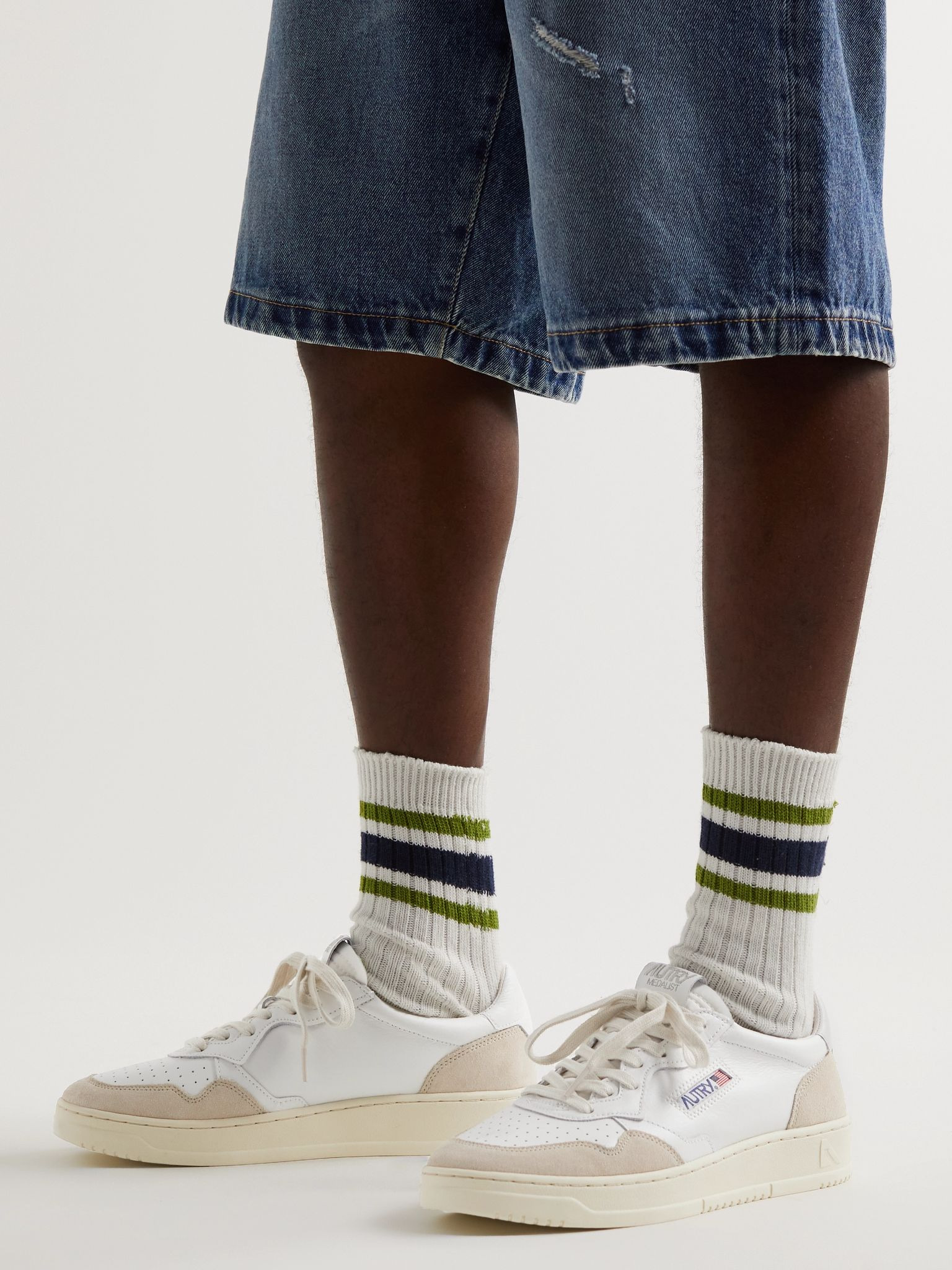 Medalist Two-Tone Suede-Trimmed Leather Sneakers White - 3