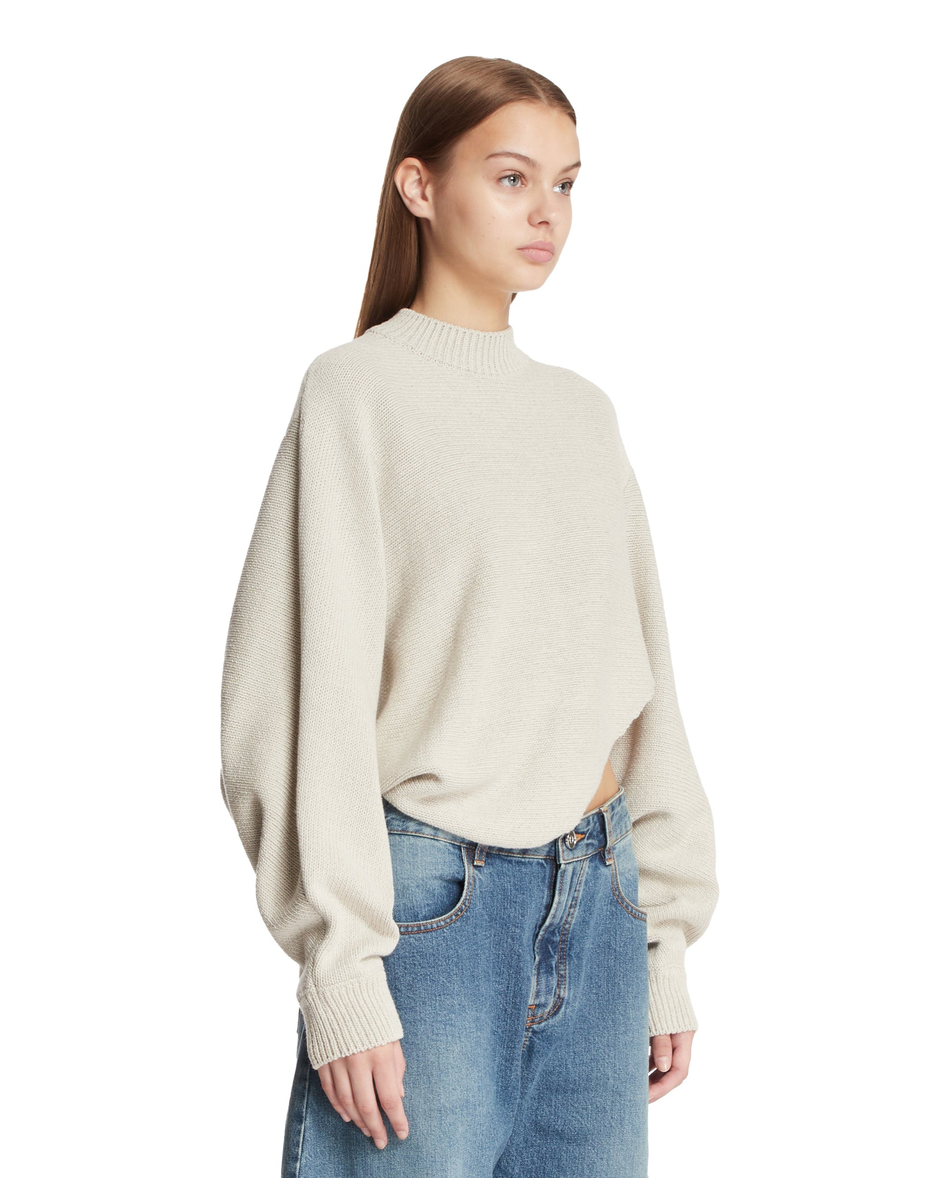 Beige Asymmetric Sweater - 4