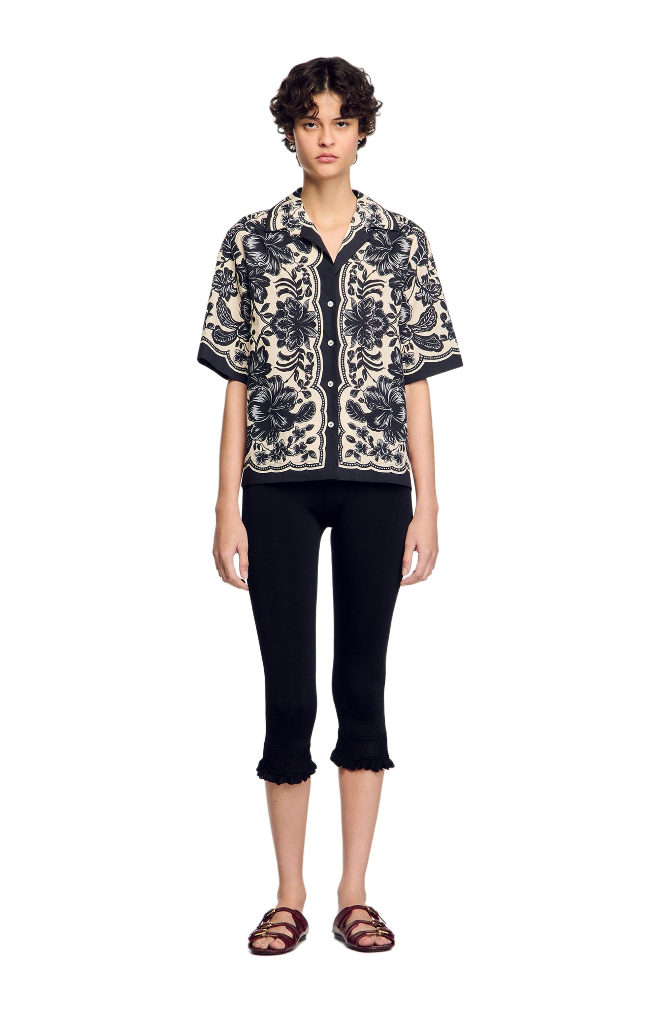 SANDRO Floral motif shirt in Ecru /Black at Nordstrom - 1