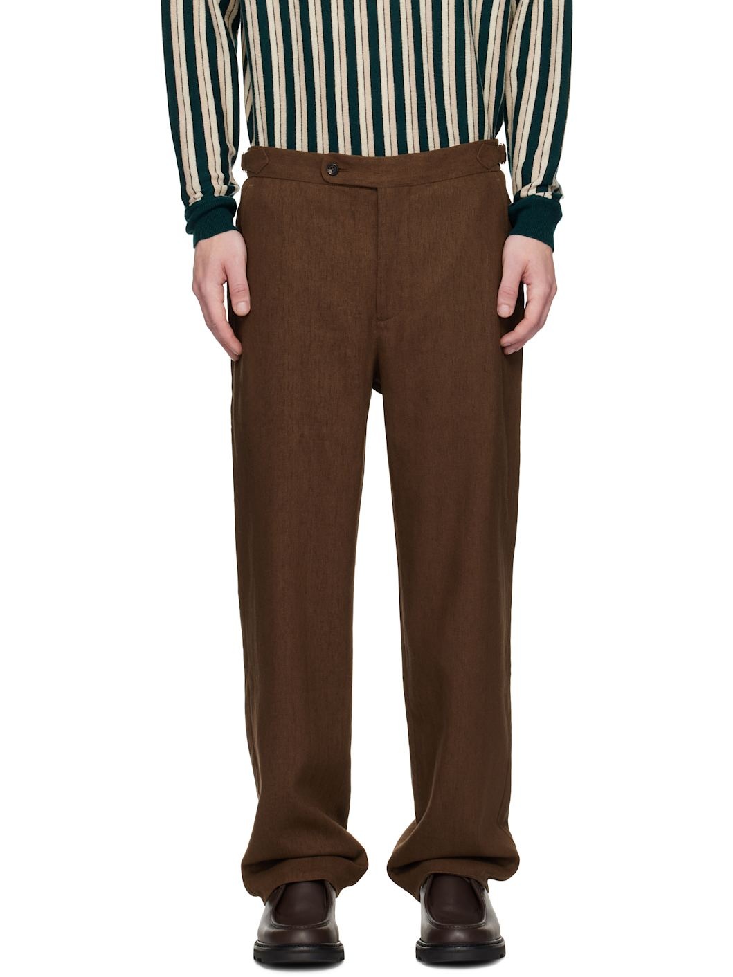 Brown Linen Suiting Trousers - 1