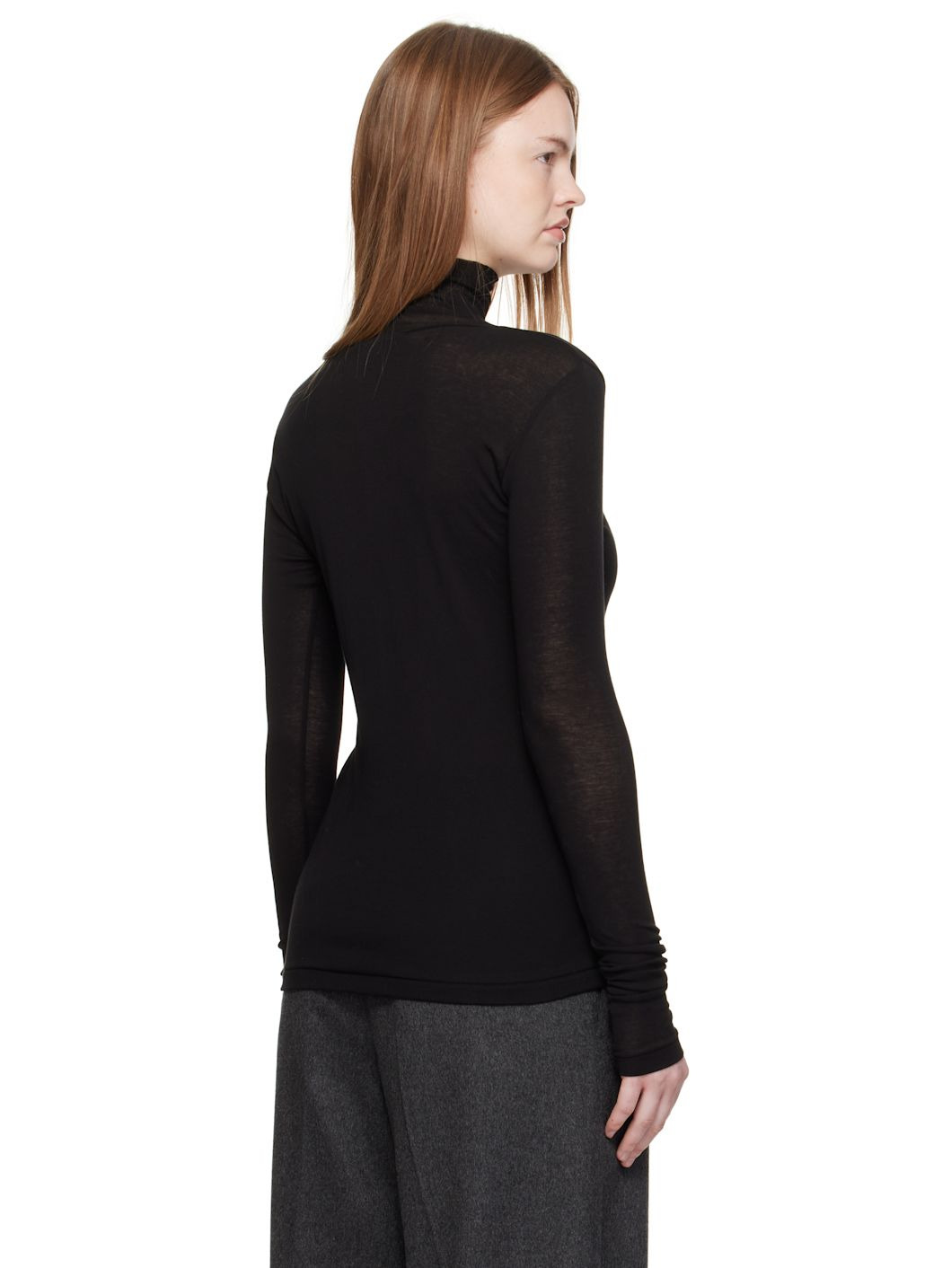 Black Super High Gauge Sheer Rib Turtleneck - 3