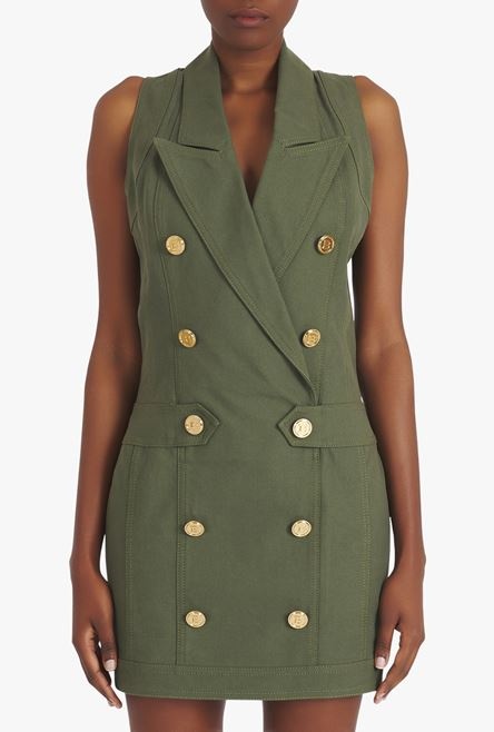 Short khaki denim dress with gold-tone double-buttoned fastening - 5