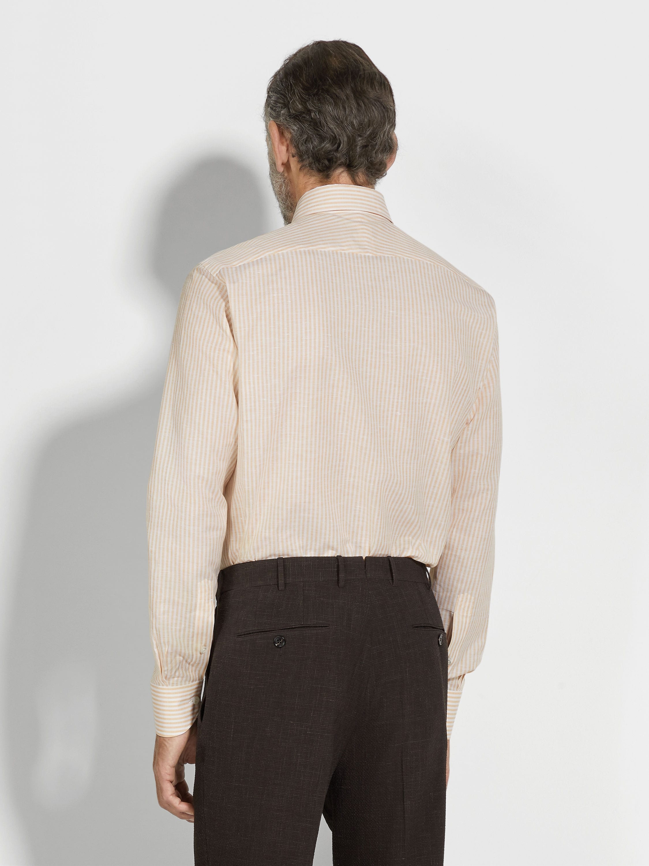 OCHRE AND WHITE STRIPED CENTOVENTIMILA COTTON AND LINEN SHIRT - 4