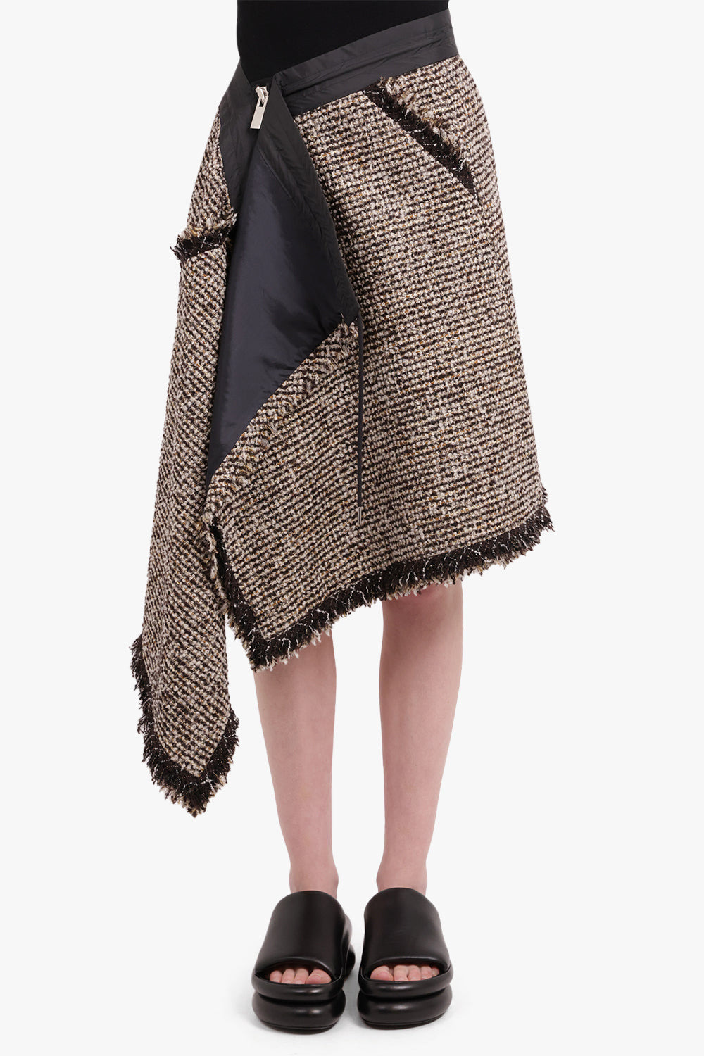 ASYMMETRIC TWEED SKIRT | BROWN - 3