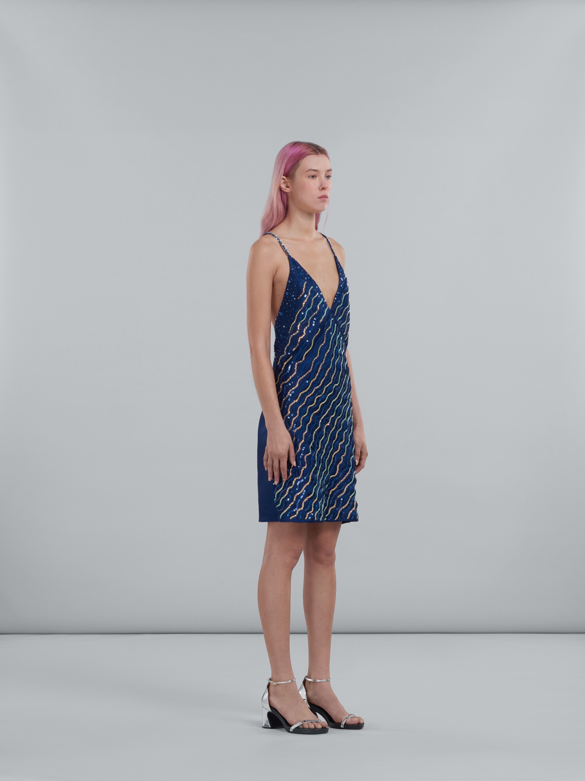 BLUE CRÊPE SATIN MINI DRESS - 6