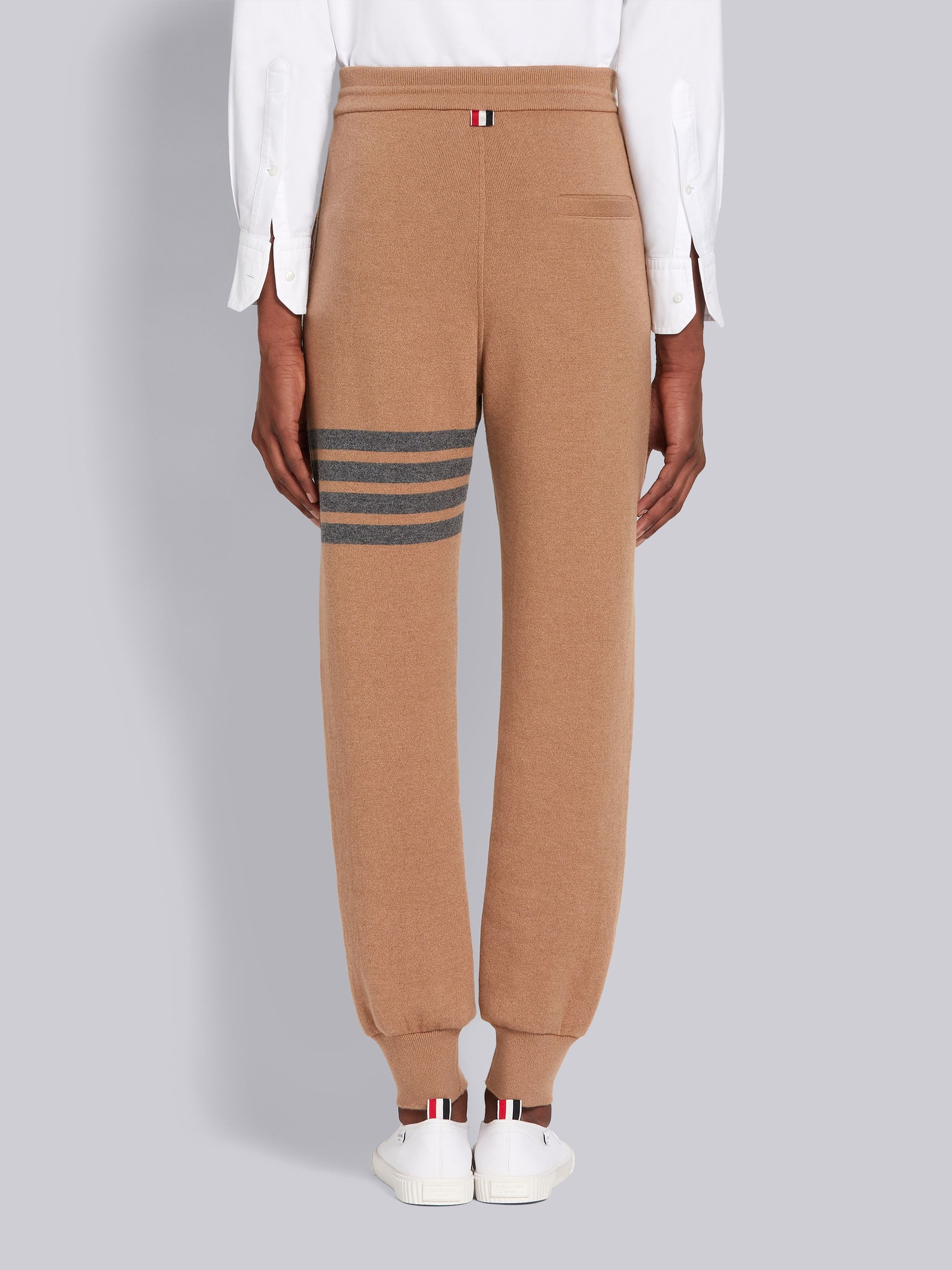 Camel Knitted Double Face Cashmere Engineered 4-Bar Stripe Sweatpants - 3