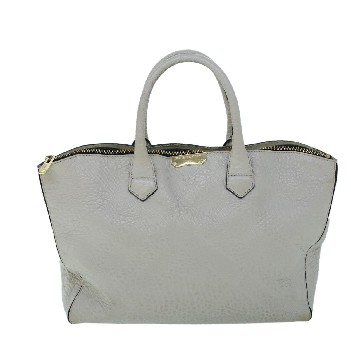 Burberry Tote Bag Leather Gray White - 13