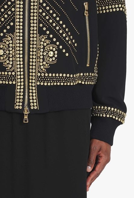 Black nylon bomber jacket with embroidered gold-tone studs - 6