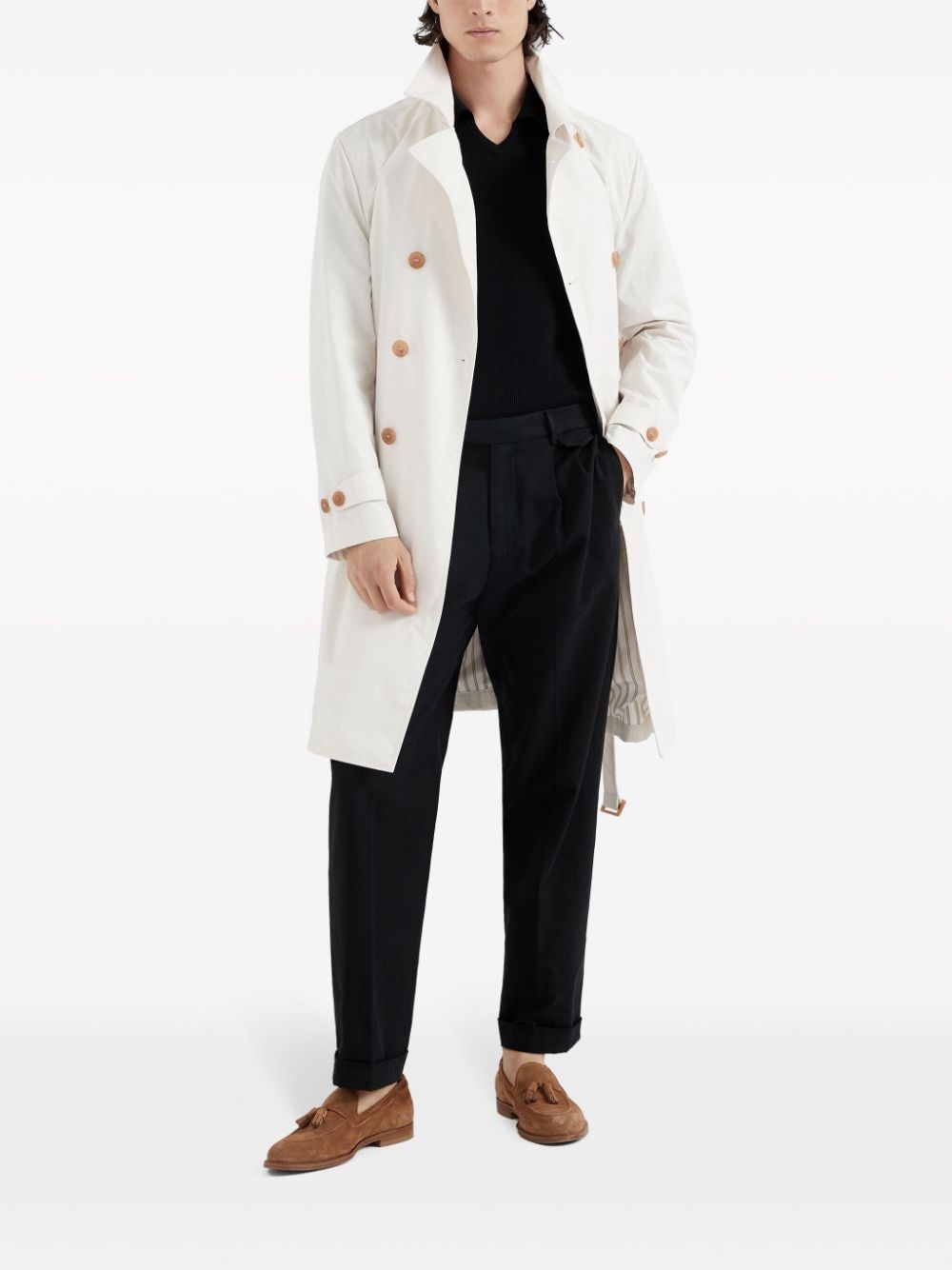 notched-lapels double-breasted trench coat - 2