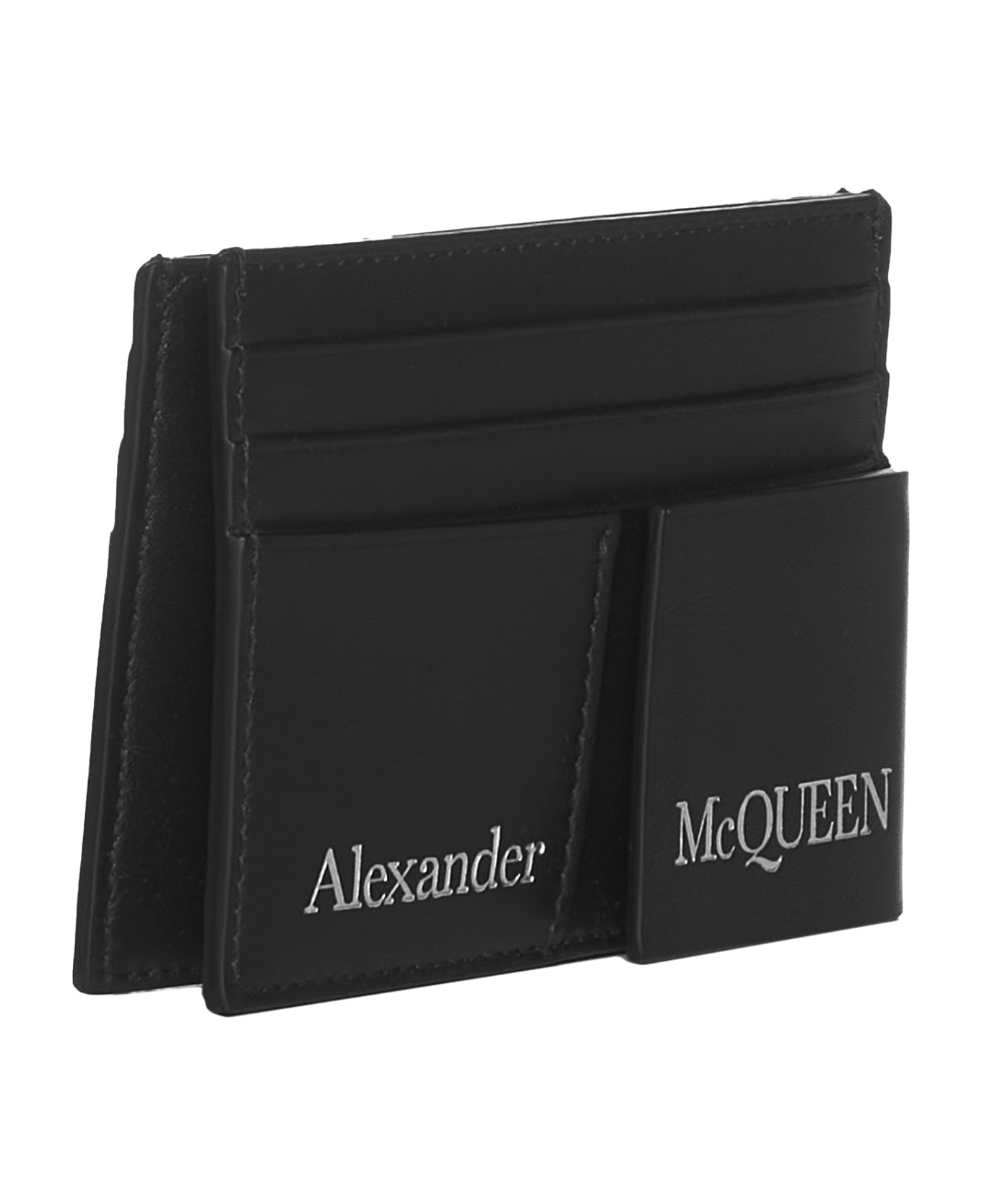 Double Card Holder In Black Leather With Logo - 2