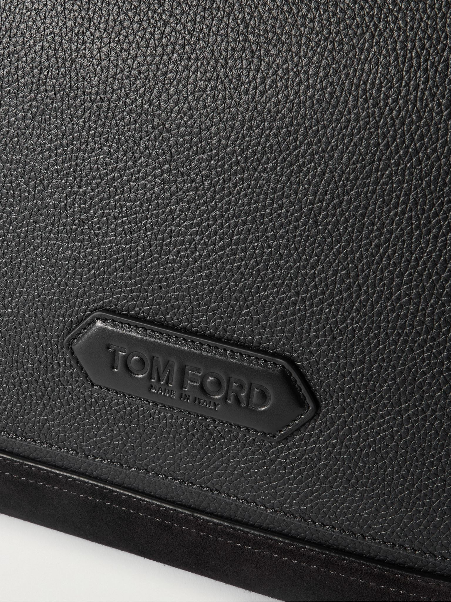 Suede-Trimmed Full-Grain Leather Messenger Bag Black - 4
