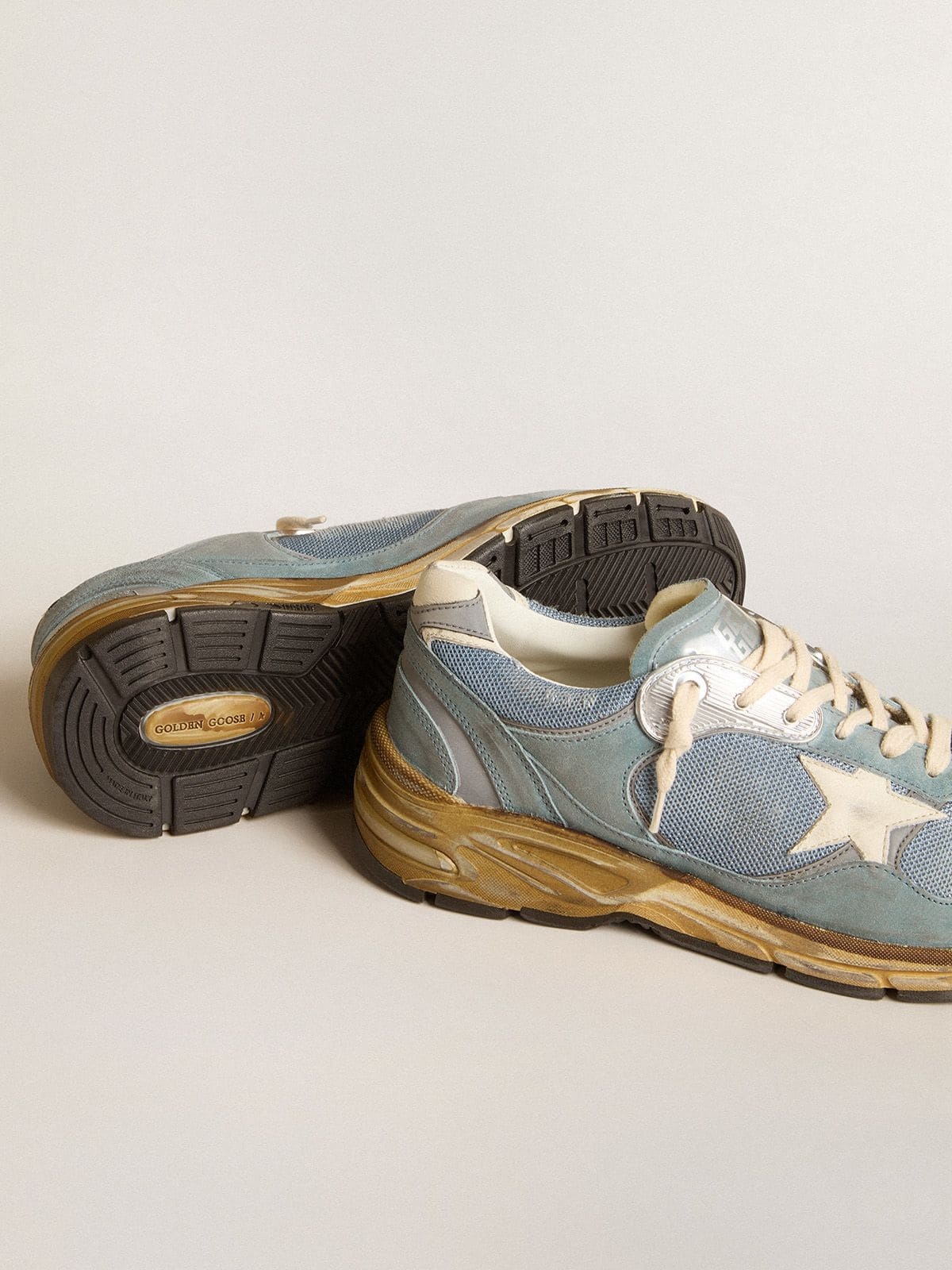 Men's Dad-Star in light blue mesh and suede with white leather star and heel tab - 4