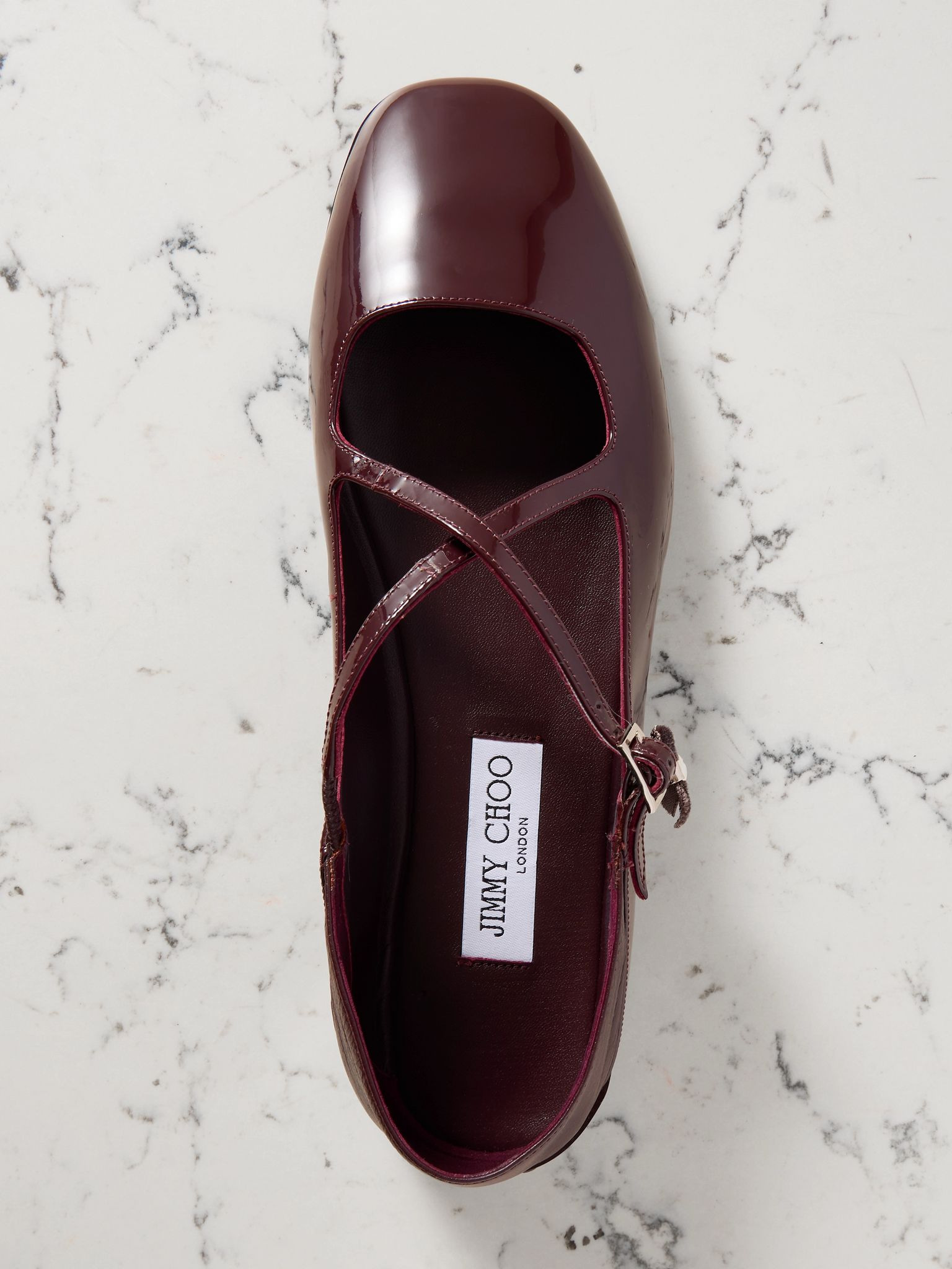 Eleri collapsible-heel embellished patent-leather ballet flats Burgundy - 5