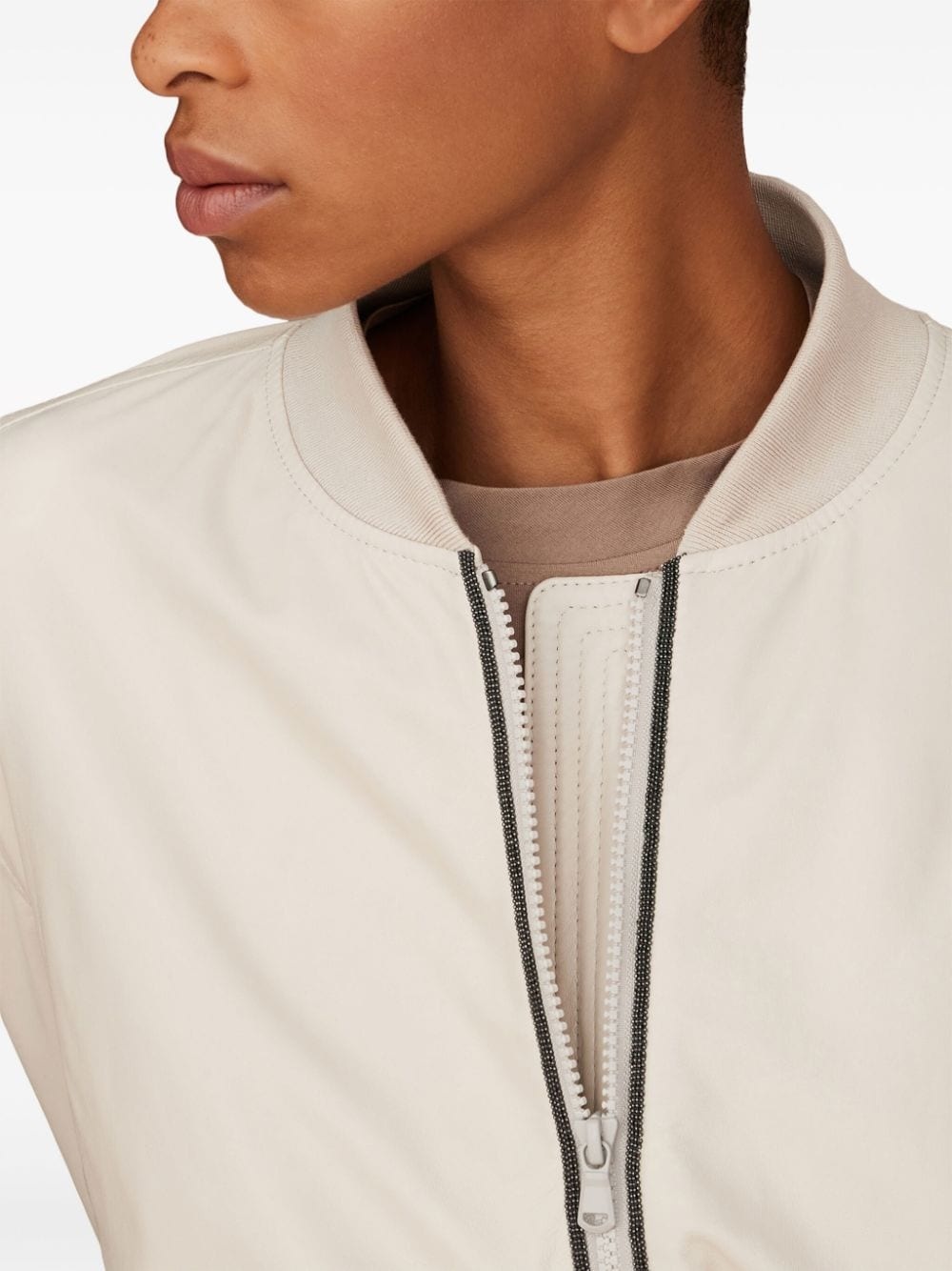 Monili bead-embellished leather jacket - 5
