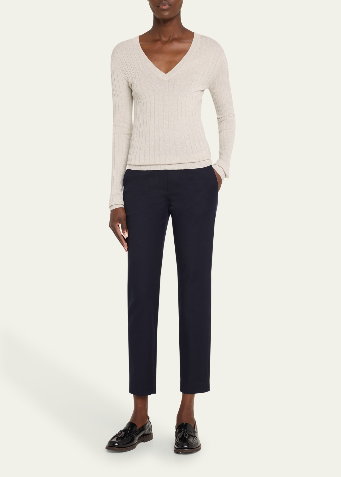 Cashmere-Blend Lurex Ribbed Knit Top - 2