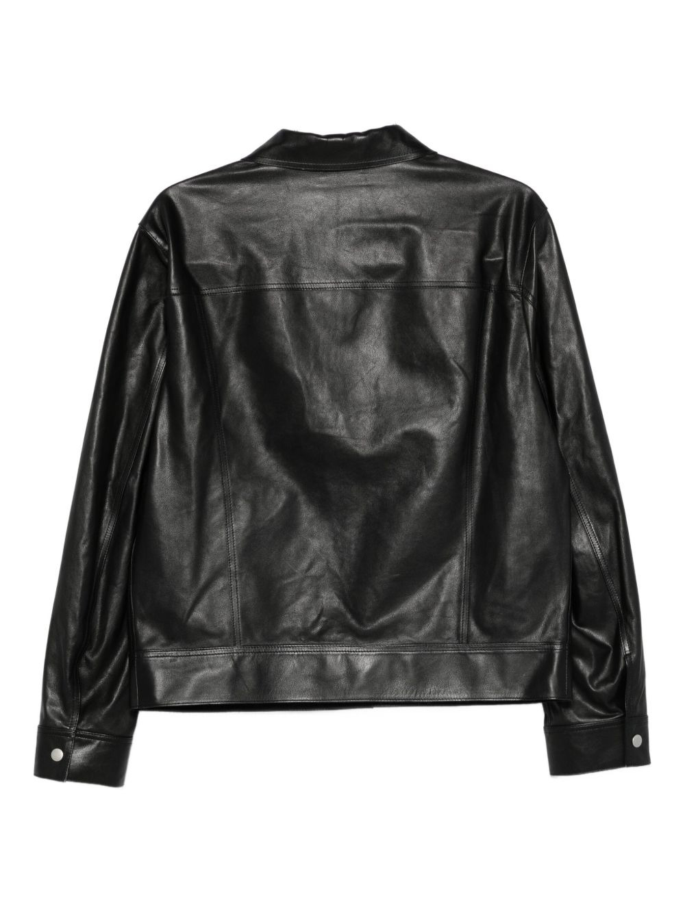 button-fastening leather jacket - 2