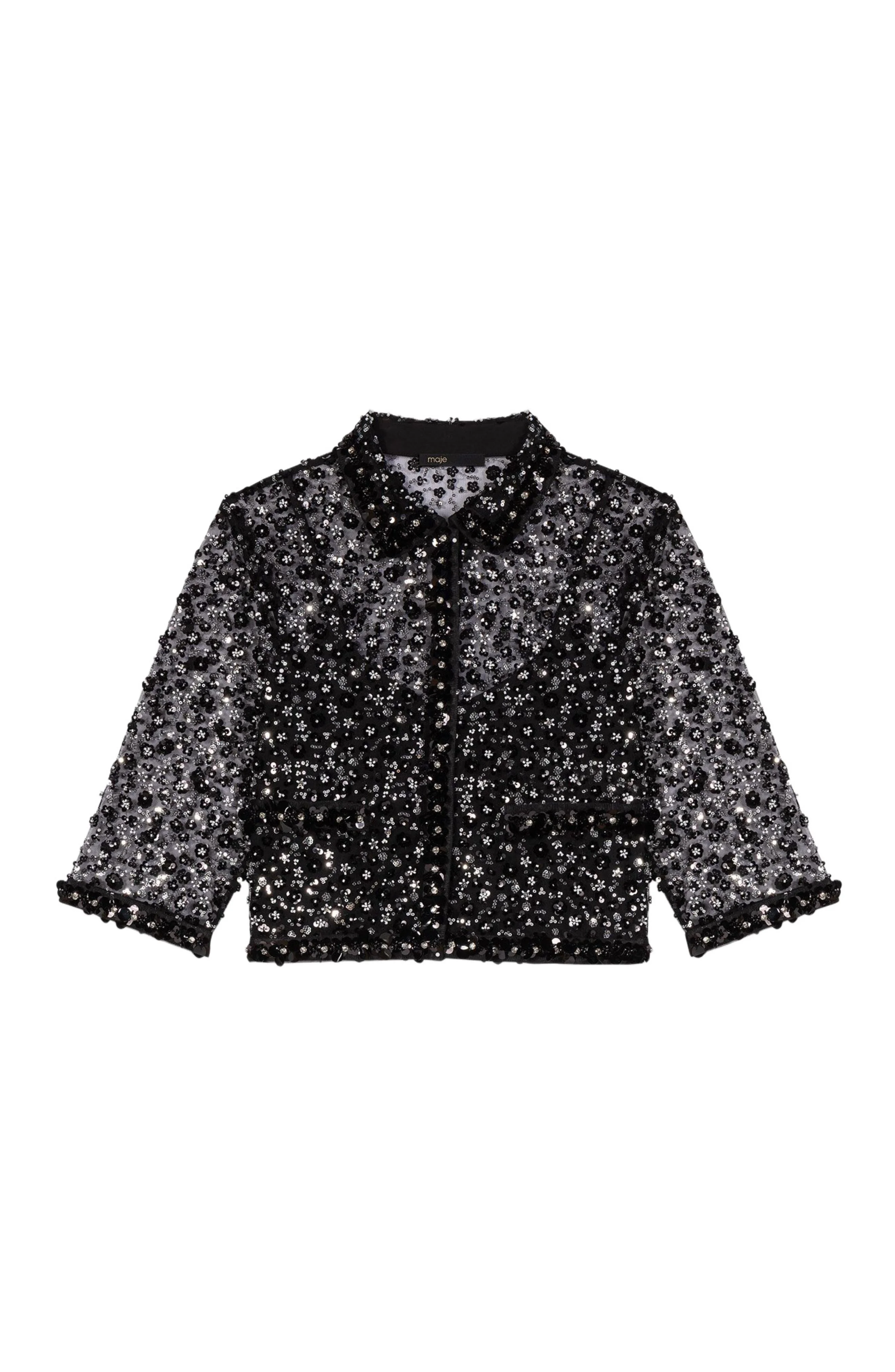 maje Floral rhinestone polo in Black at Nordstrom - 1