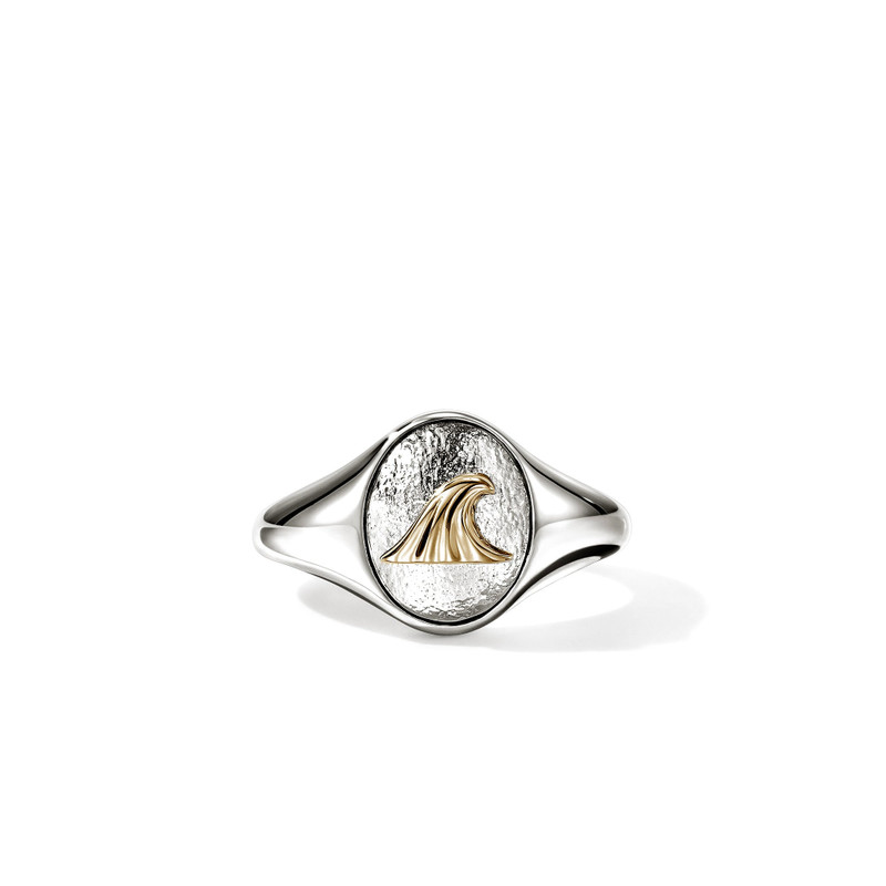 Wave Signet Ring, Gold, Sterling Silver 1