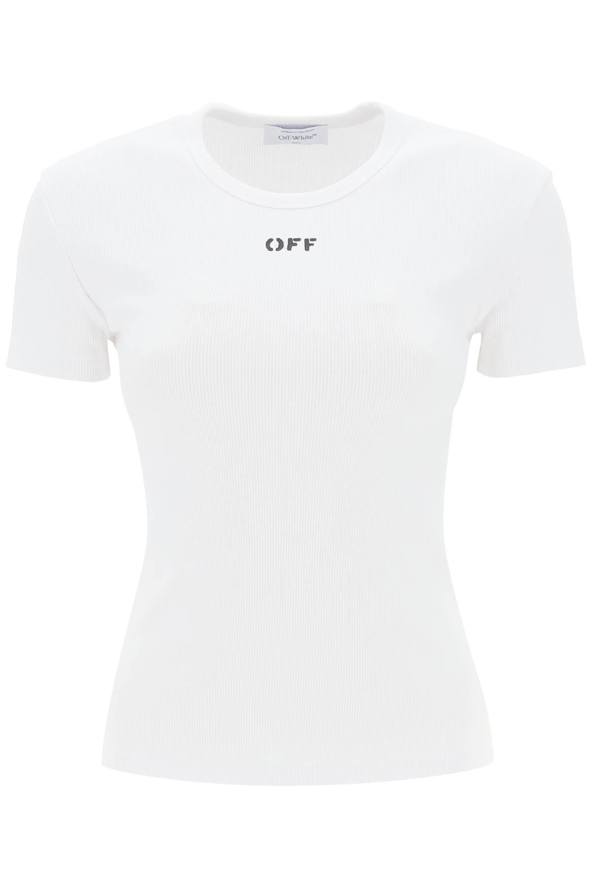 Ribbed T-shirt with Off print - 1