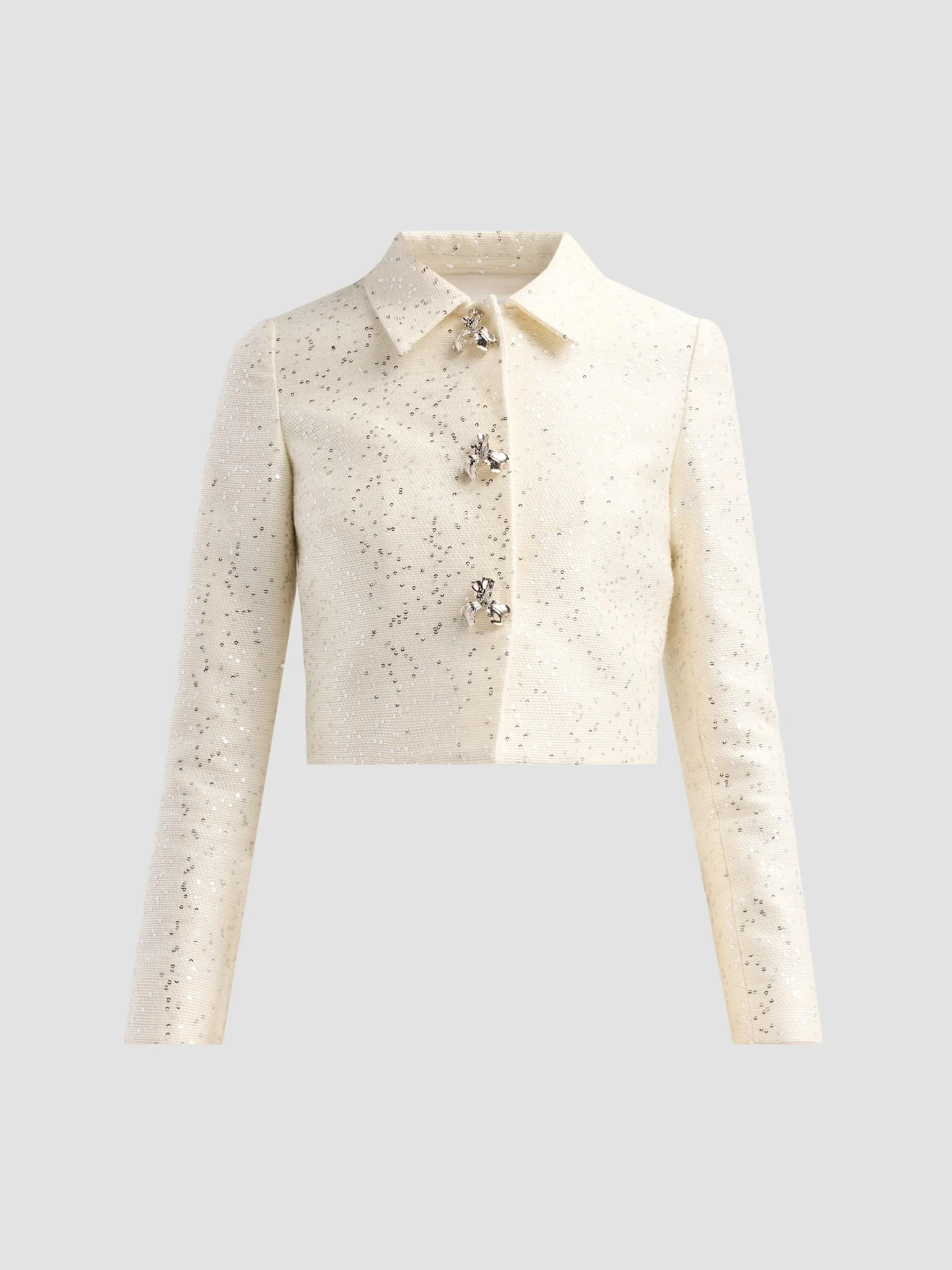 Women's Sequin Tweed Short Jacket - Ivory - 1