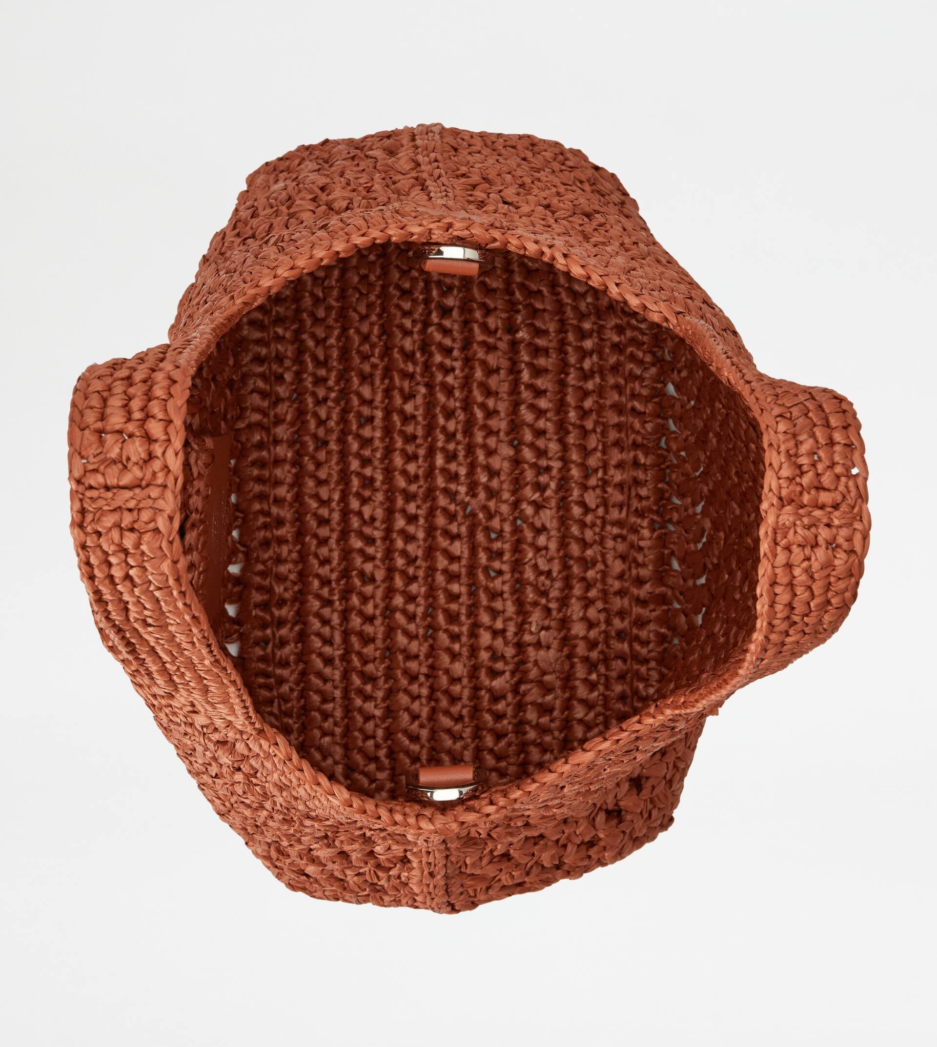 SHOPPING BAG IN RAFFIA AND LEATHER MINI - ORANGE - 4